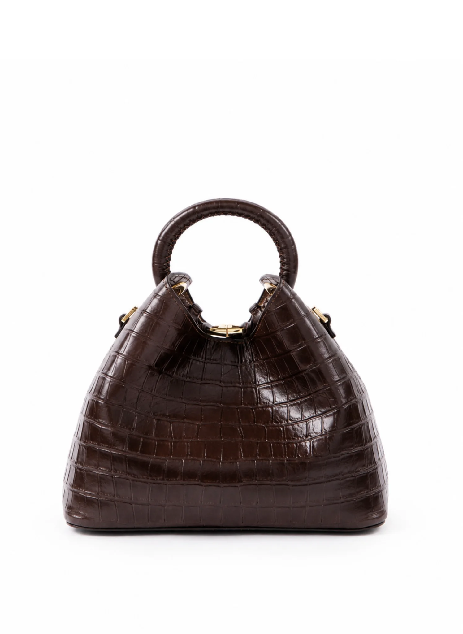 Baozi Croco Embossed Leather Dark Brown - 1