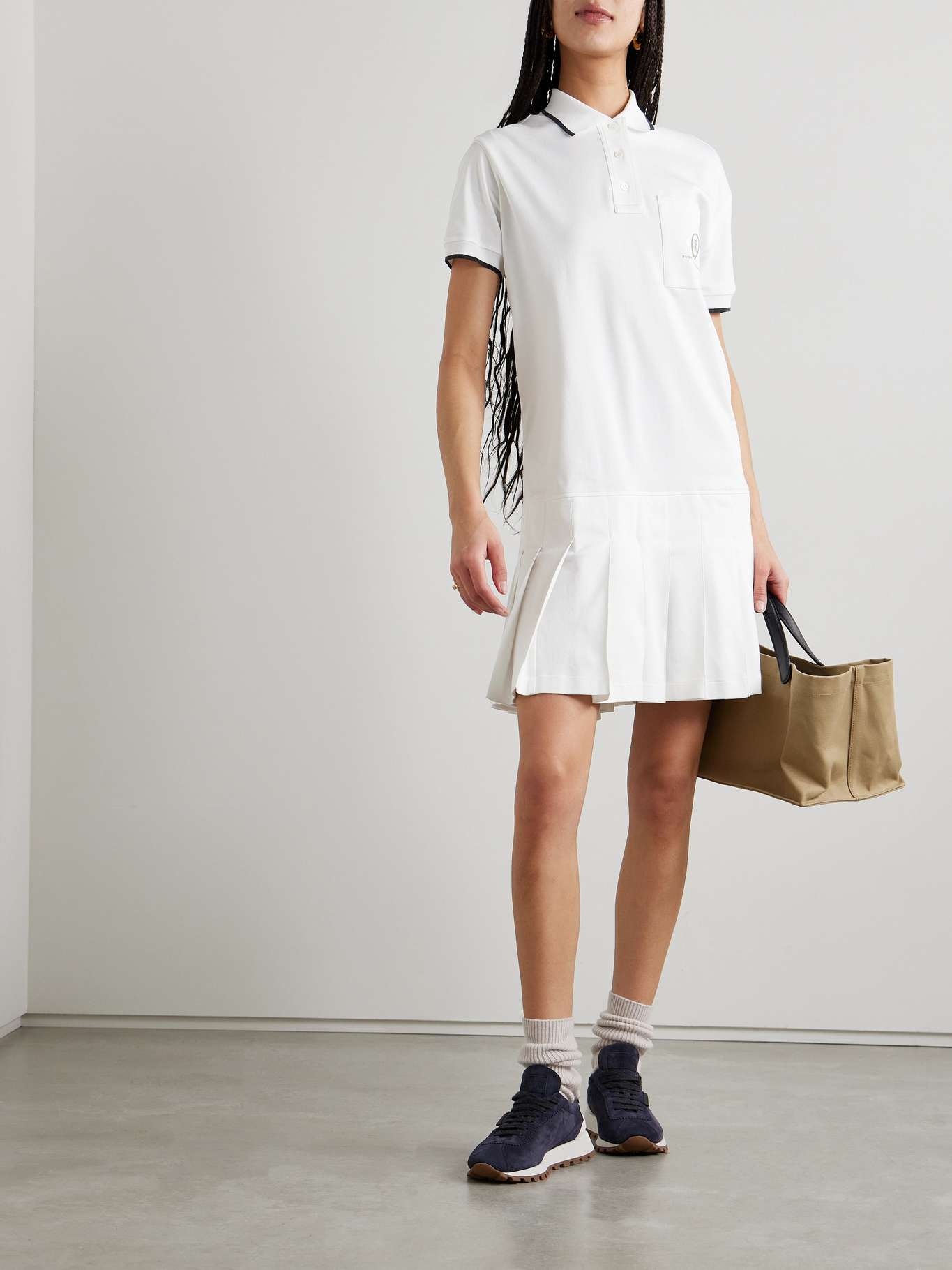 Tennis pleated embroidered cotton-jersey mini dress - 2