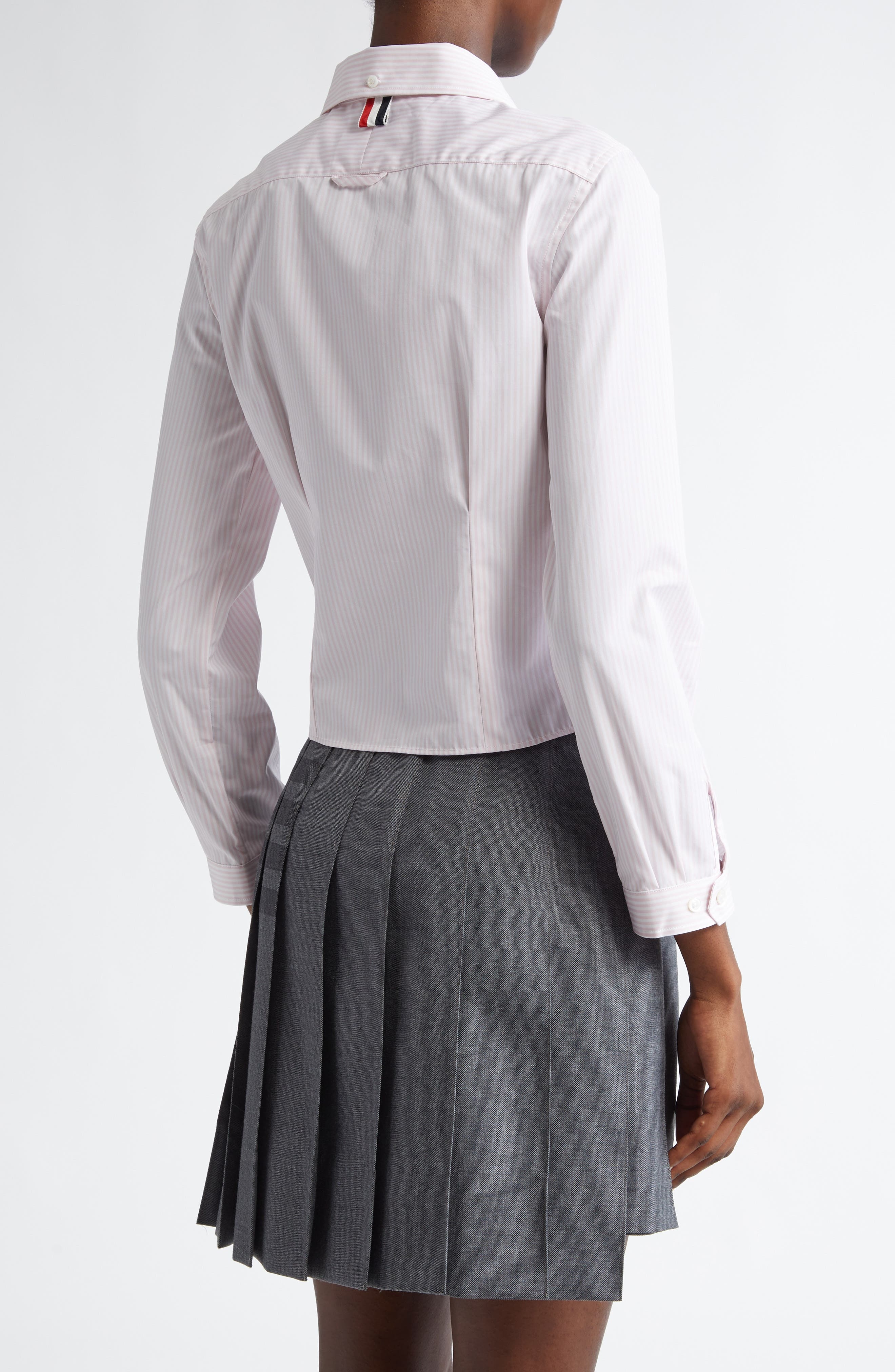 Thom Browne Stripe Crop Cotton Button-Up Shirt in Light Pink at Nordstrom - 2