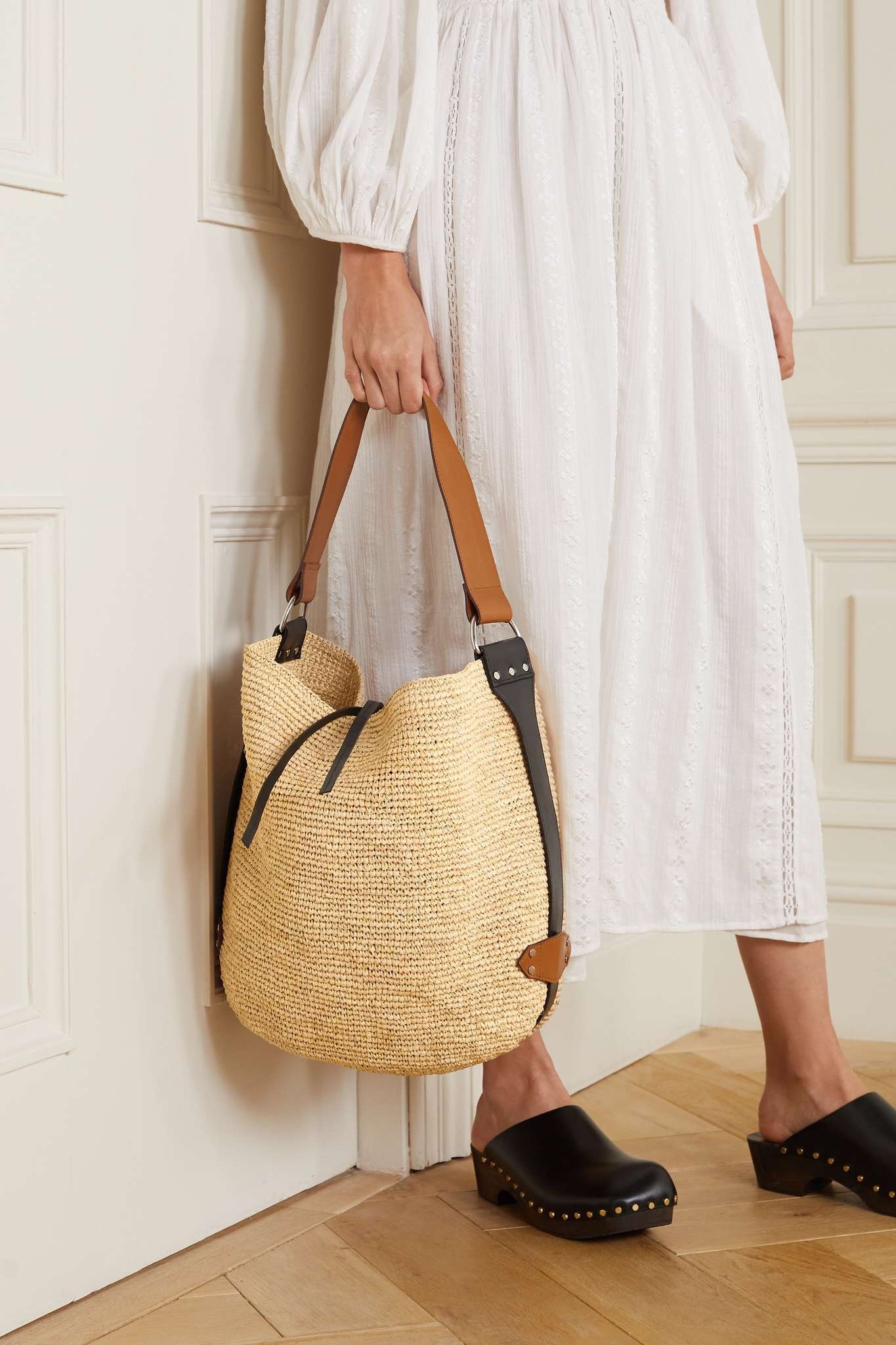 Bayia leather-trimmed raffia tote - 2