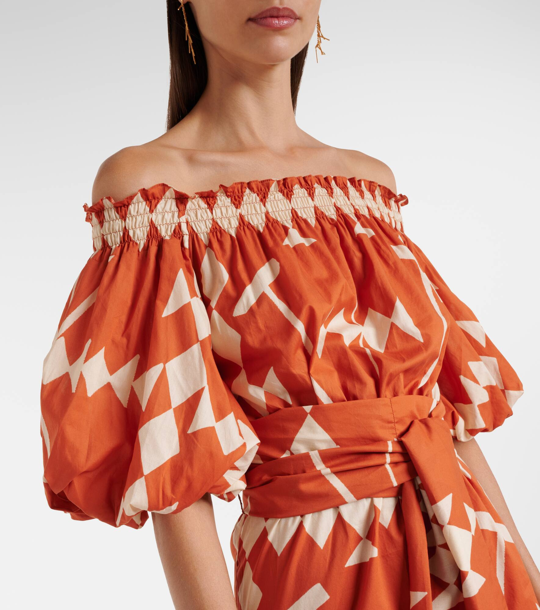 Printed cotton poplin midi dress - 4