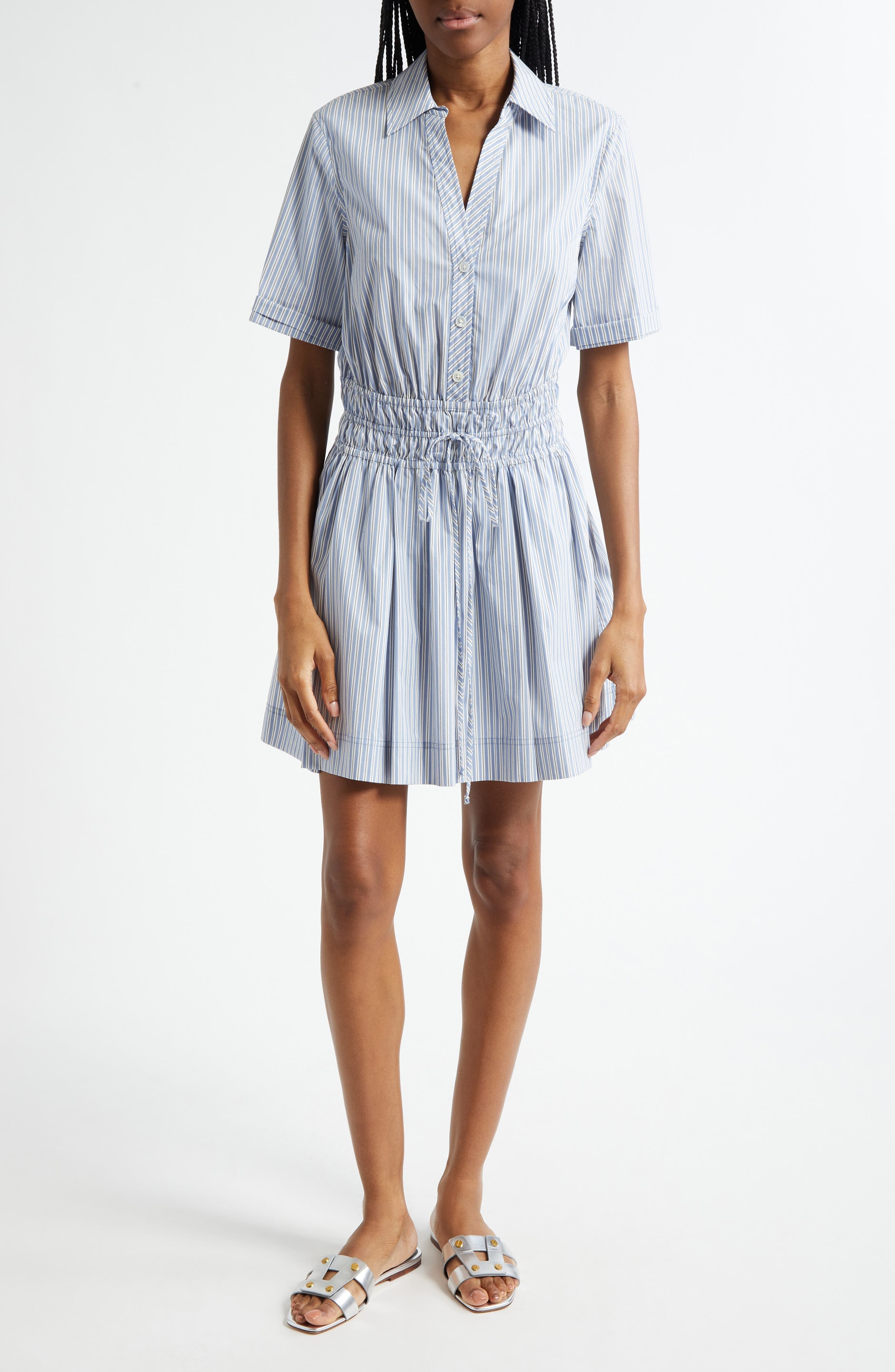 Veronica Beard Susan Stripe Cotton Blend Shirtdress in Blue Multi at Nordstrom - 1