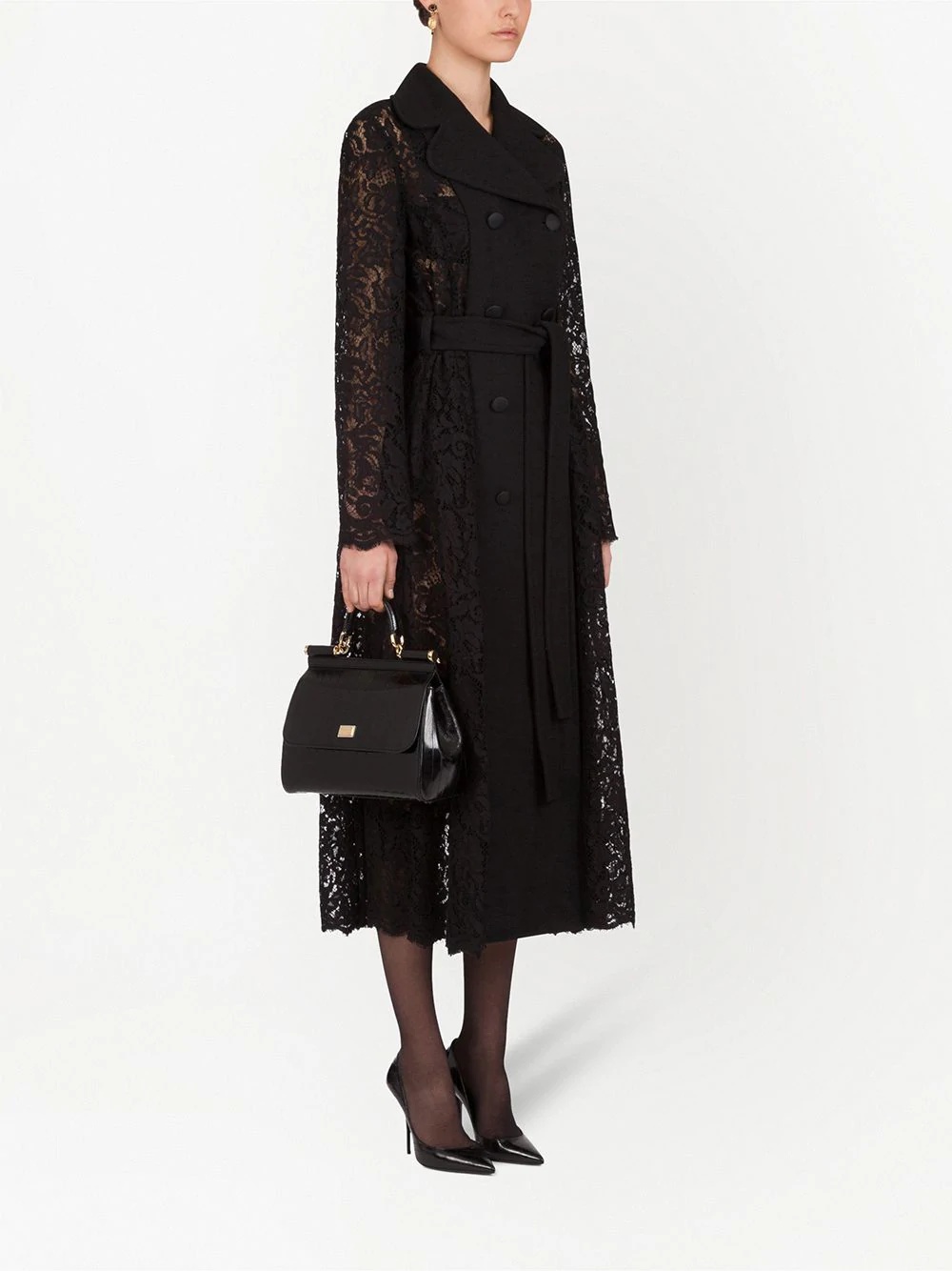 lace-insert tie-waist trench coat - 2