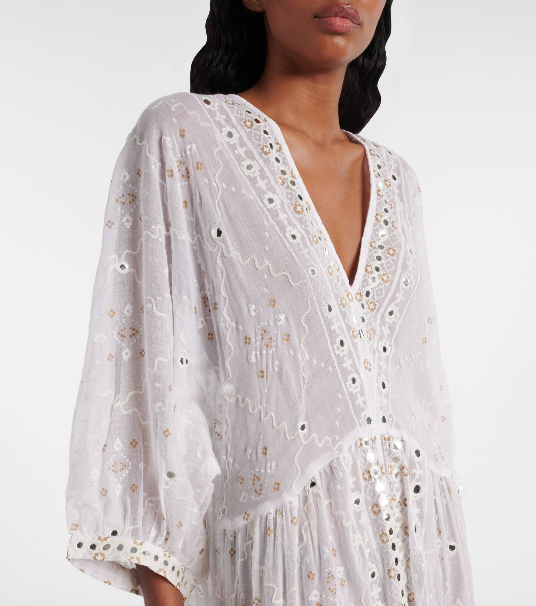 Embroidered cotton maxi dress - 4