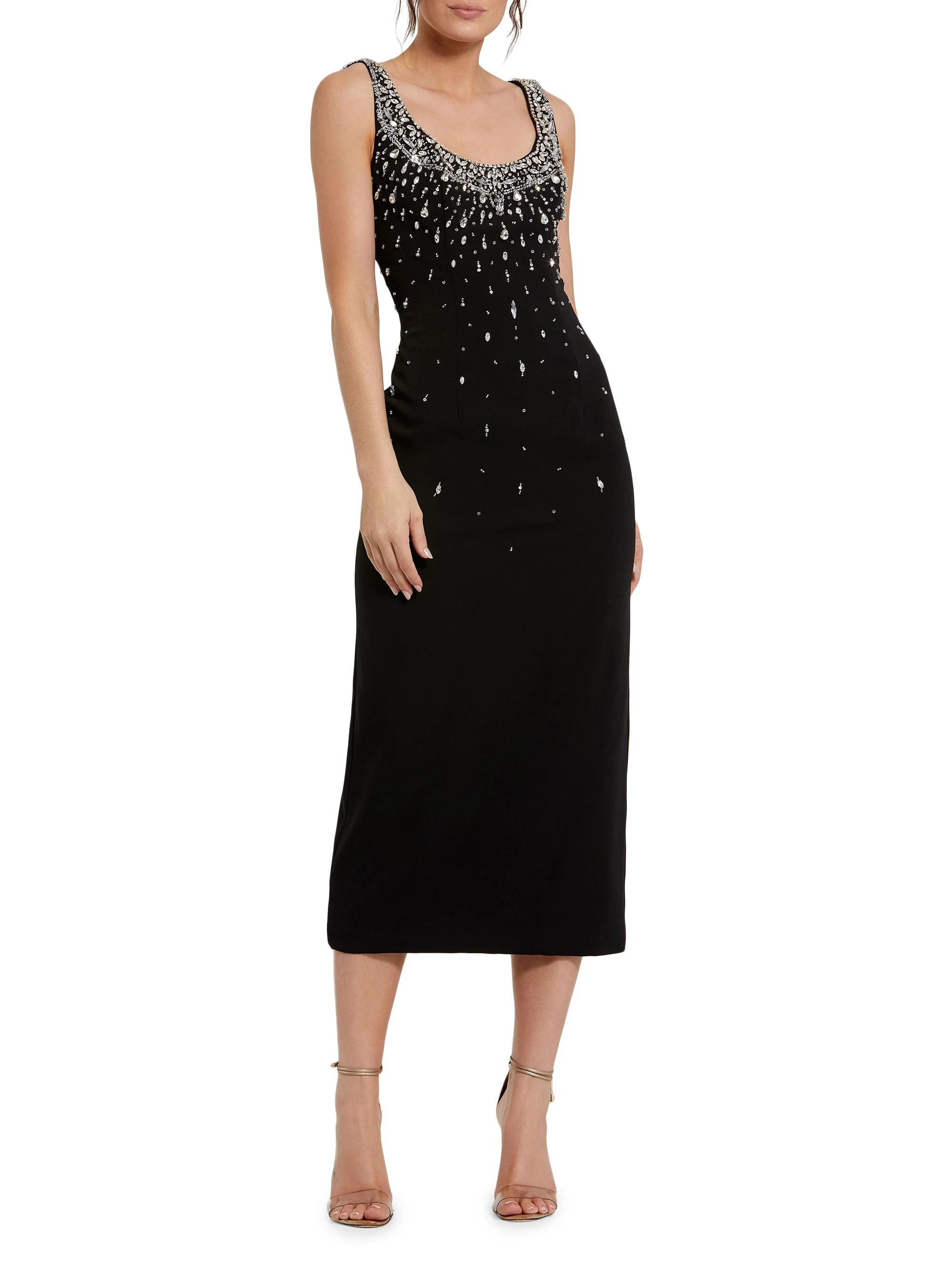 Women's Beaded Jersey Midi-Dress - Black - 1