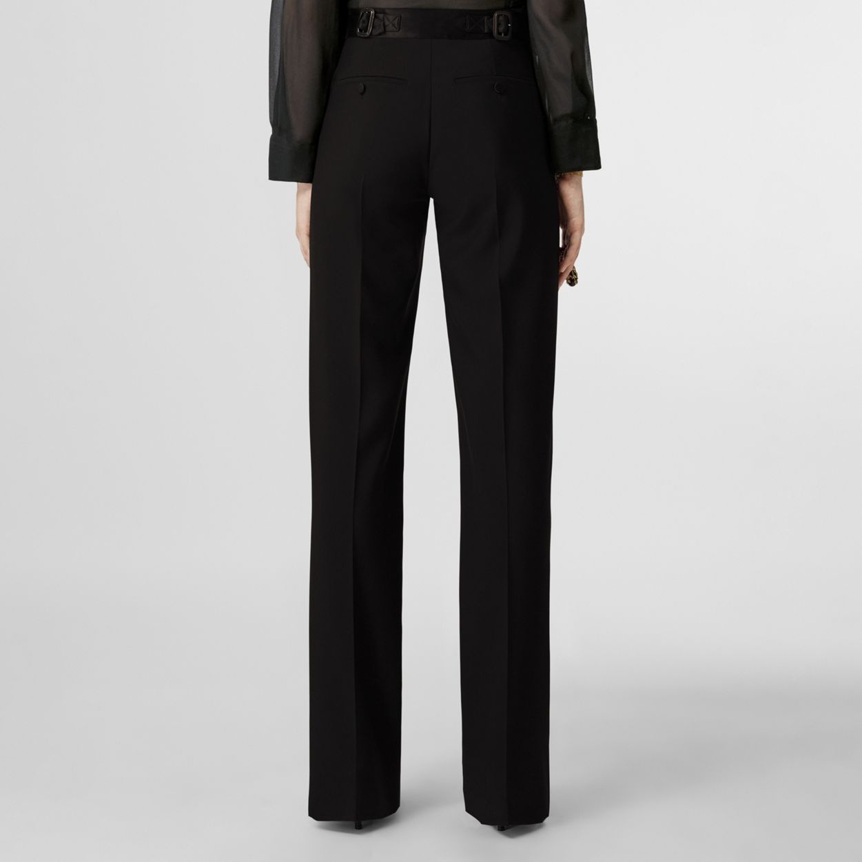 Silk Trim Wool Tailored Trousers - 3