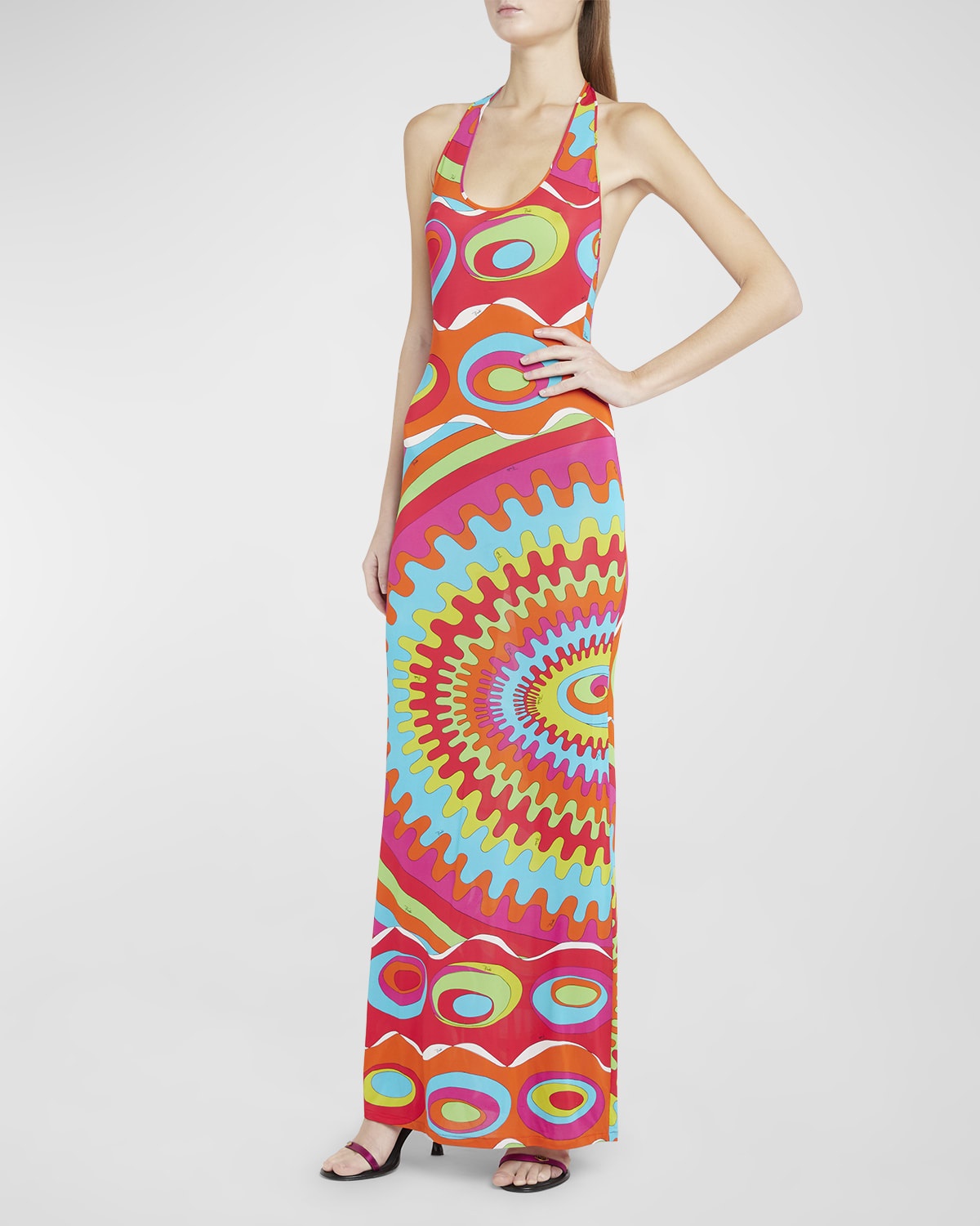 Halter Abstract-Print Backless Maxi Dress - 3