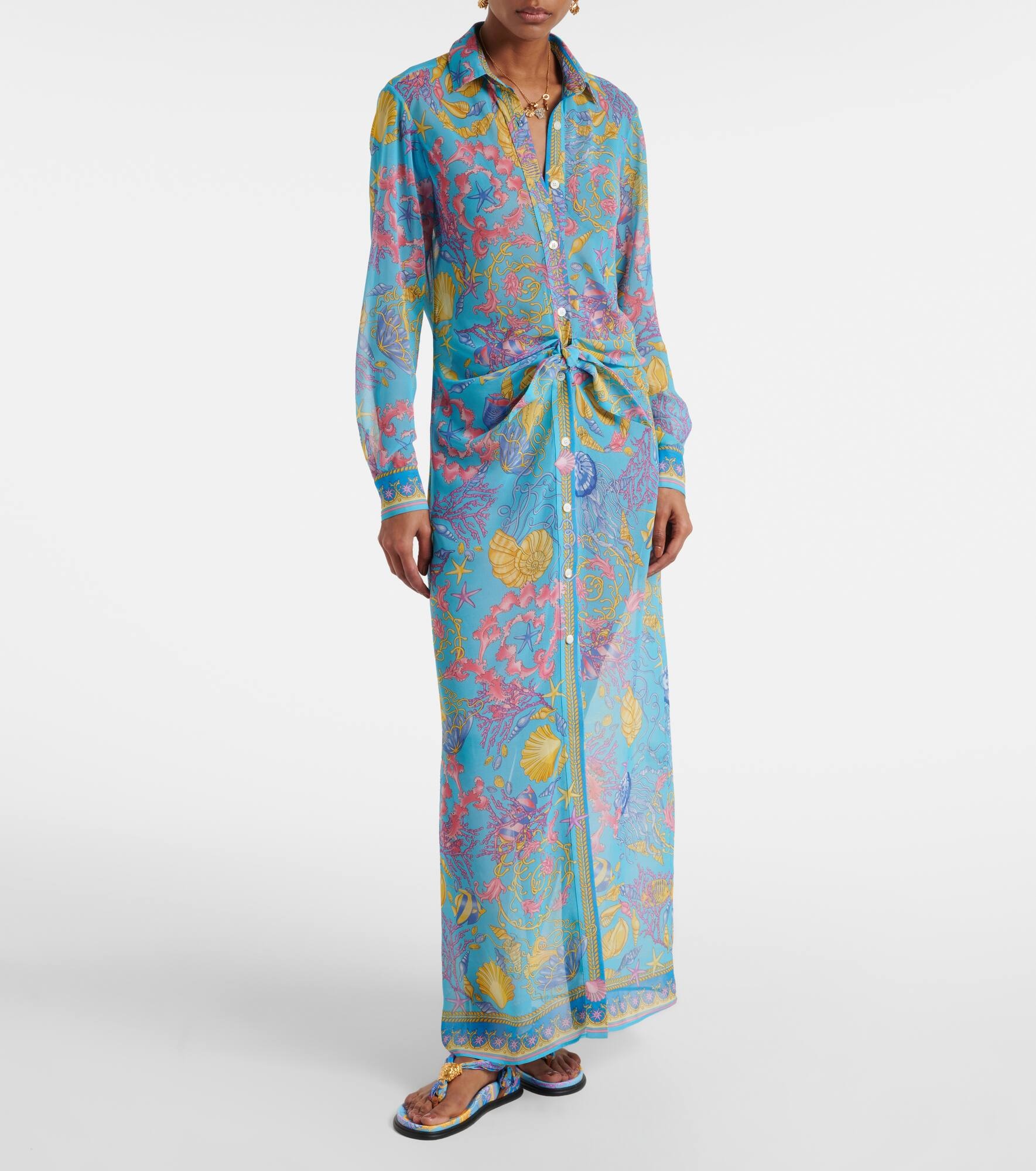 Printed semi-sheer shirt dress - 2