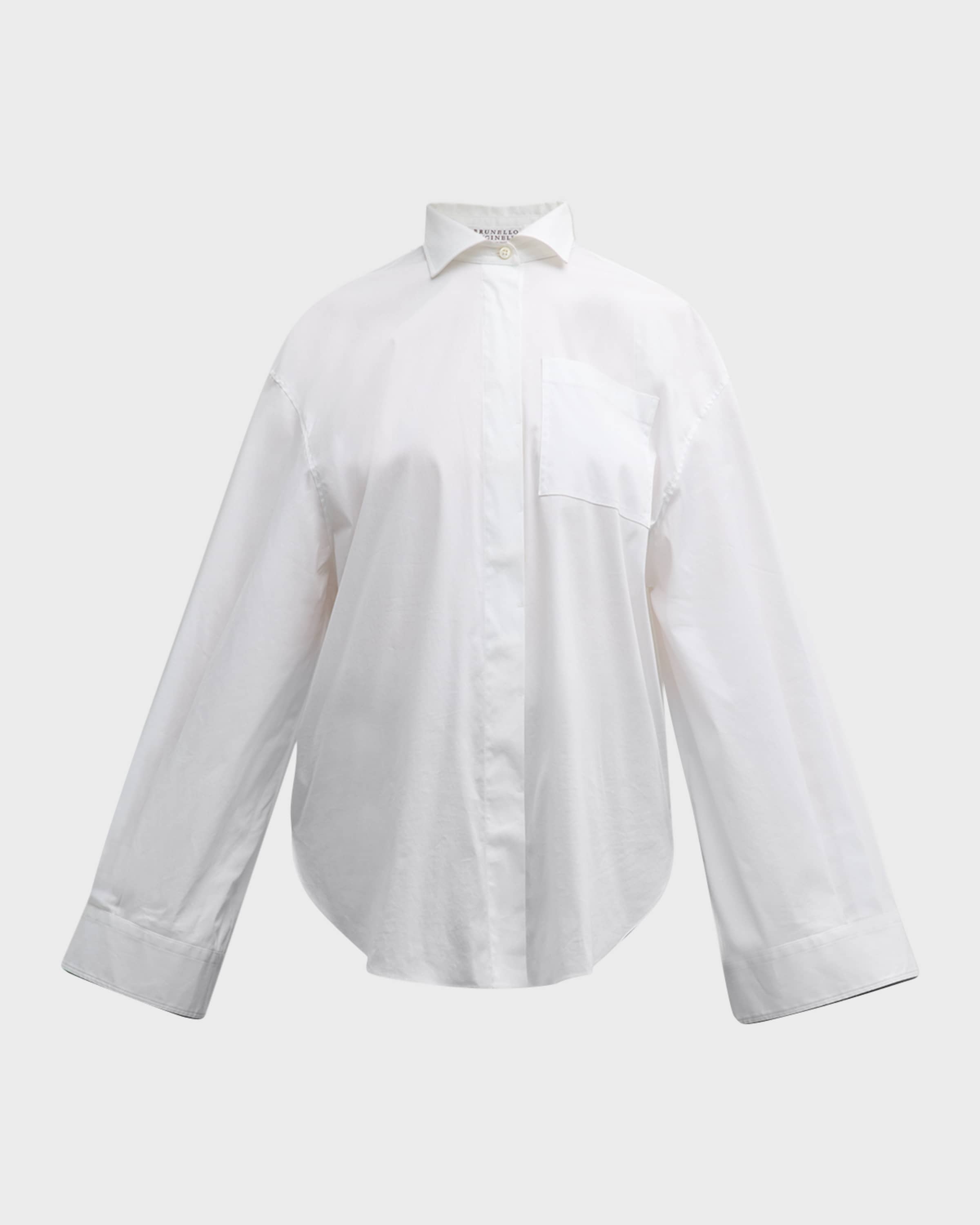 Monili-Cuff Bell-Sleeve Cotton Poplin Shirt - 1
