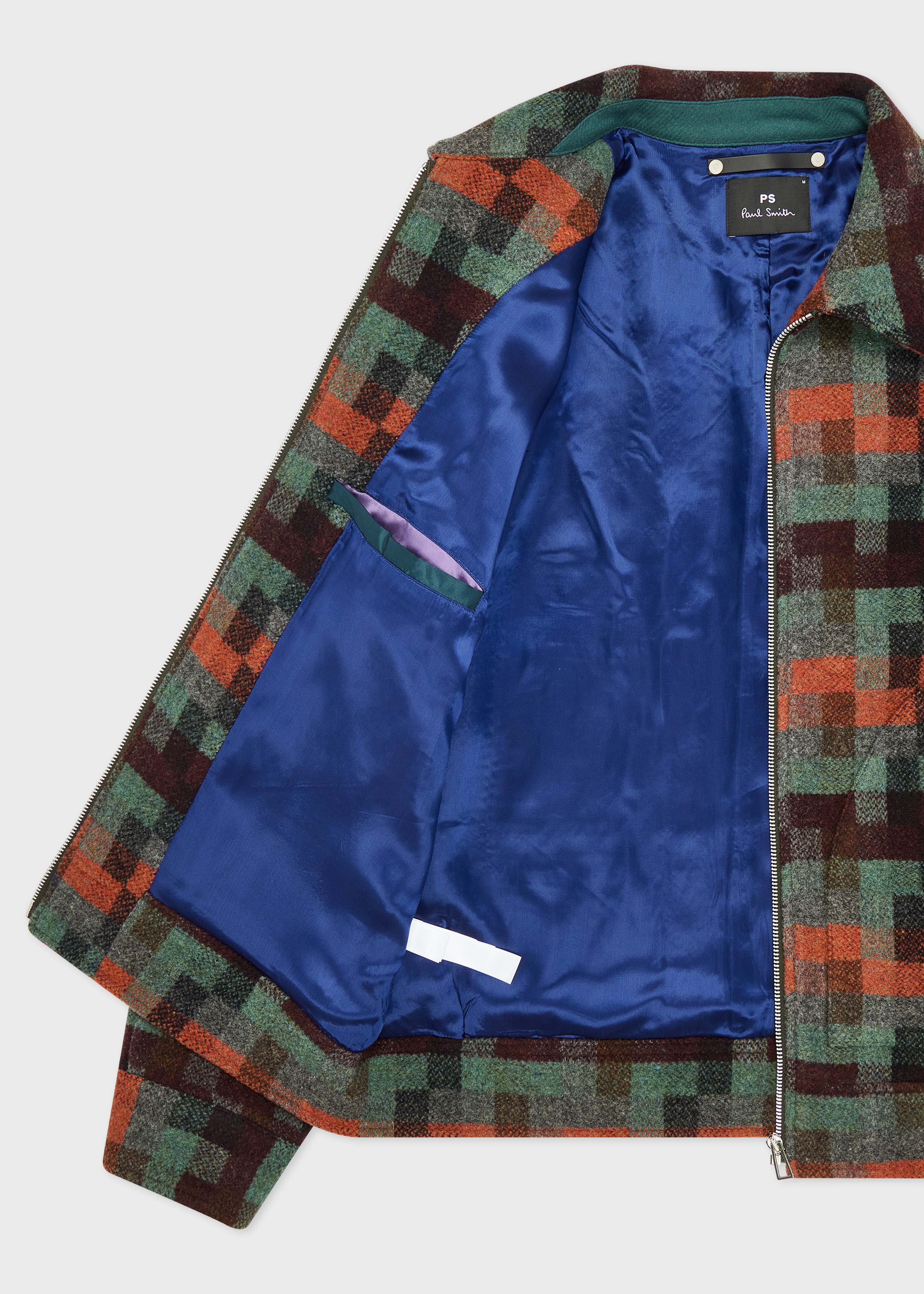 Teal Jacquard Check Wool Zip Jacket - 4