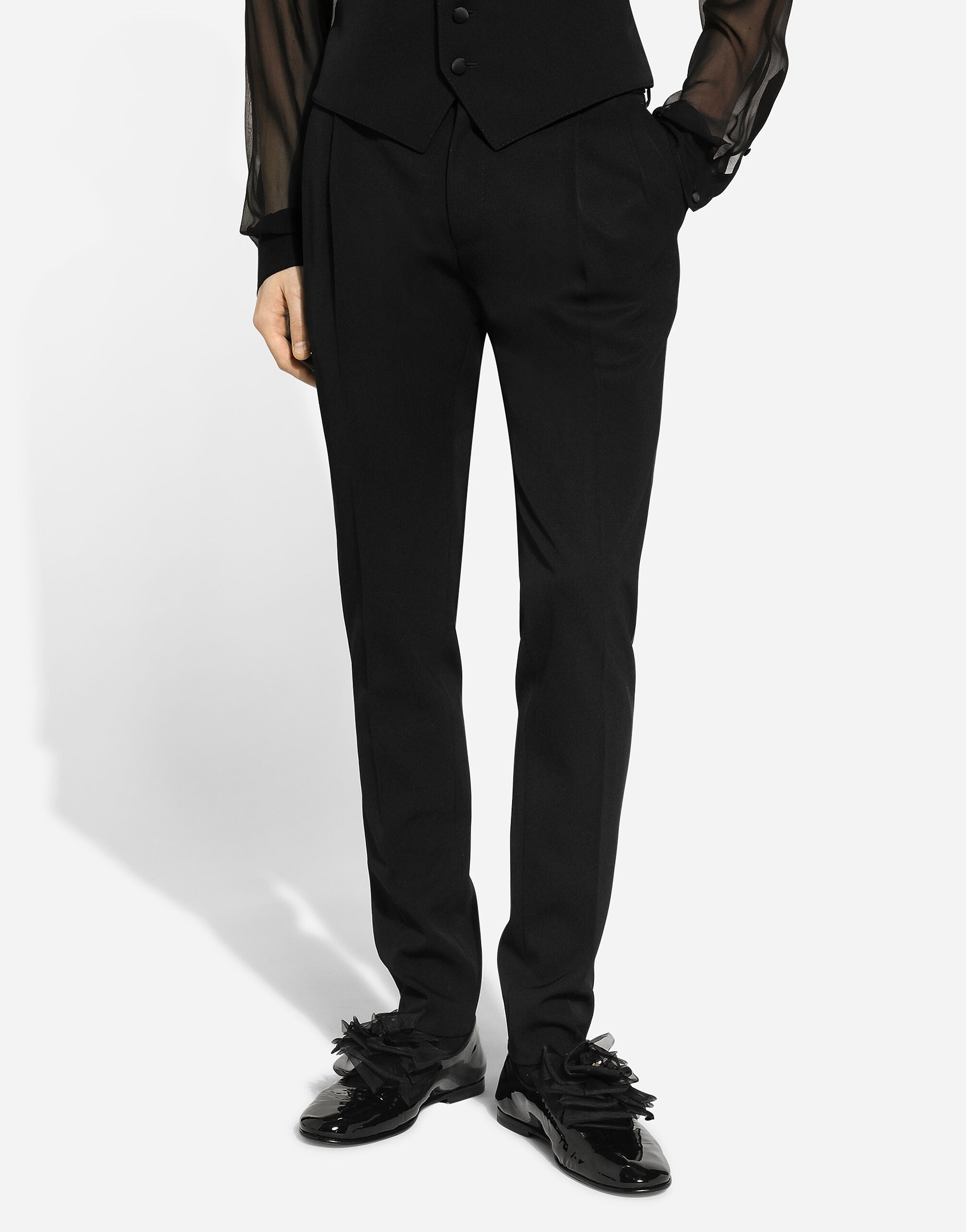 パンツ DOLCE & GABBANA SLIM-FIT TUXEDO TROUSERS IN GABARDINE Wool gabardine tuxedo pants in Black for Women