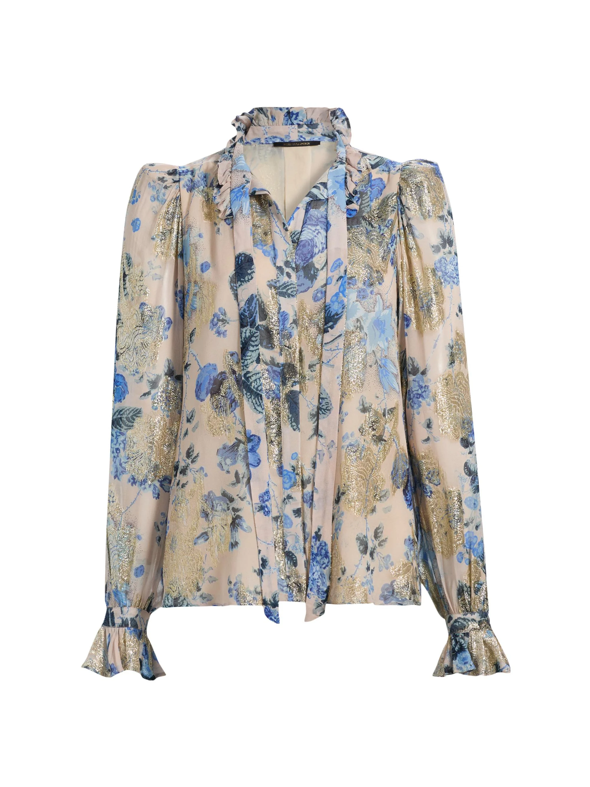 Women's Josie Metallic Floral Ruffle Blouse - Blue Multi - 1