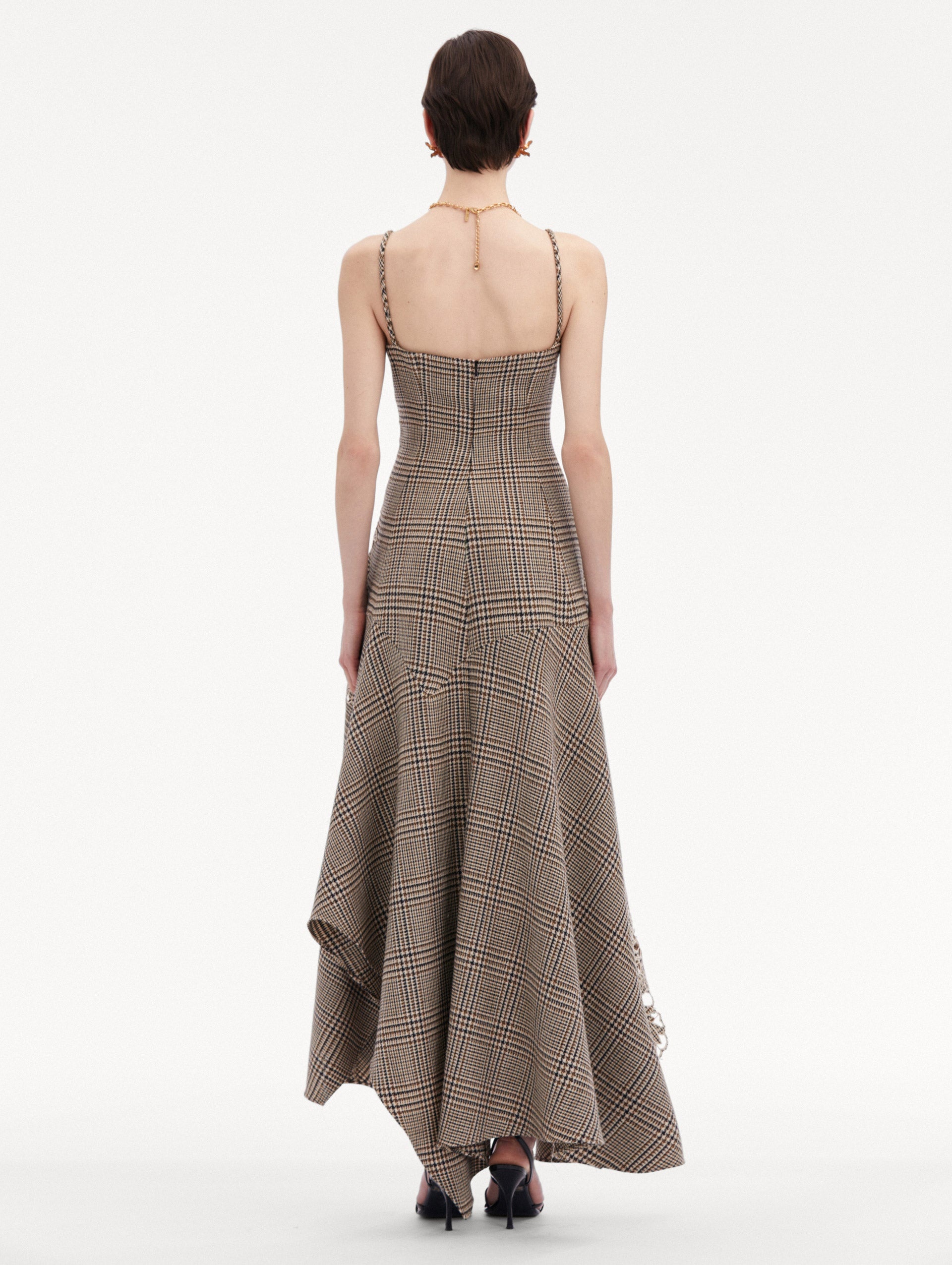 PEONY GUIPURE APPLIQUÉ PLAID V-NECK DRESS - 3
