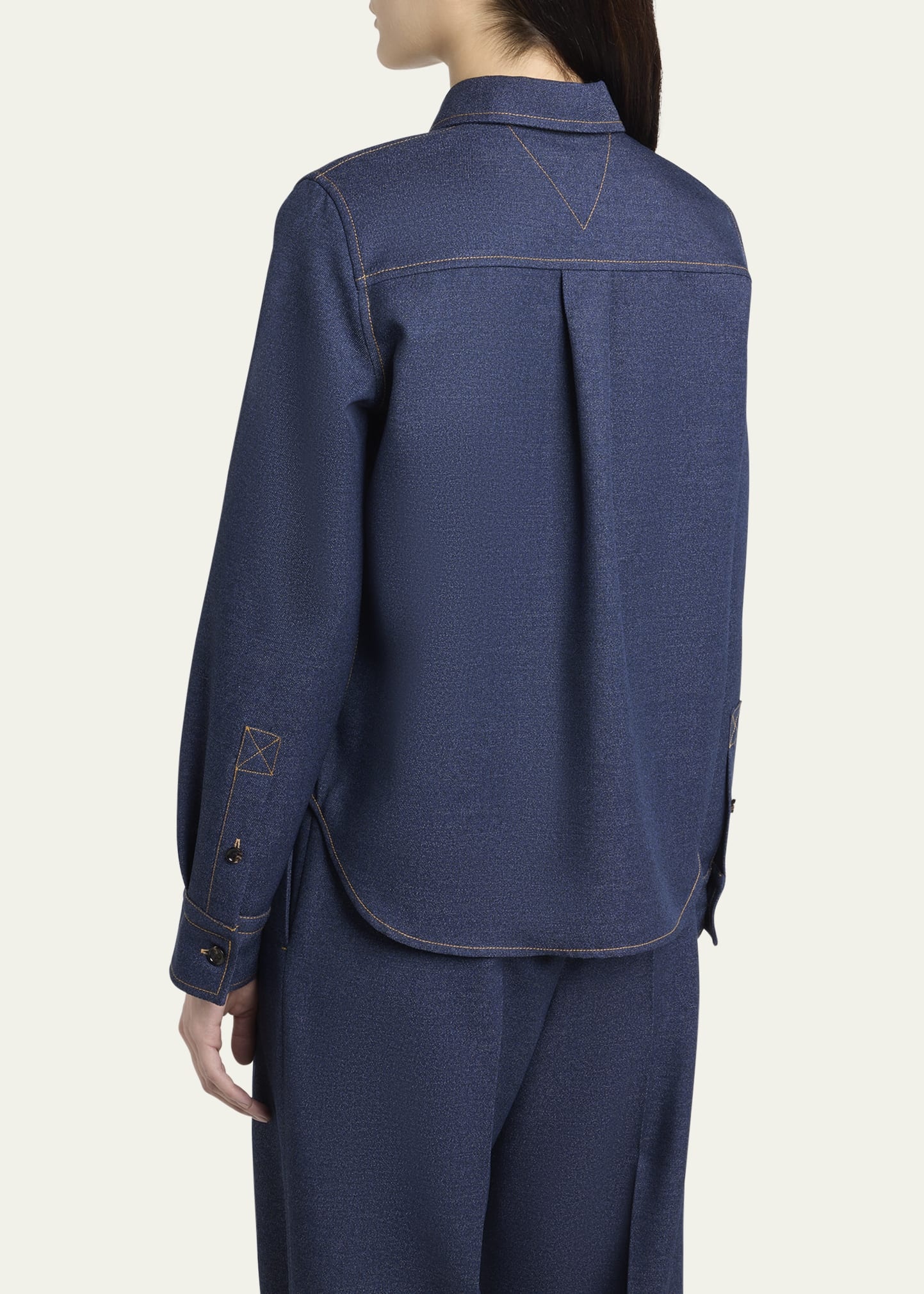 Melange Wool Cotton Drill Button-Down Shirt - 3