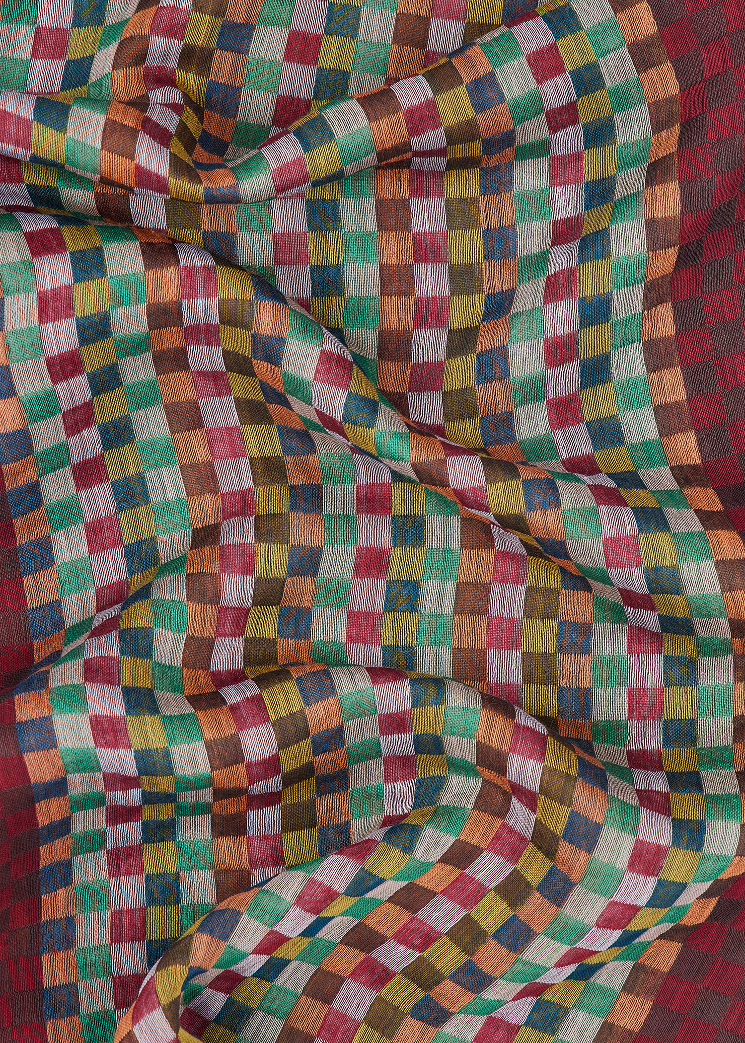Maroon Check Merino Wool-Silk Blend Scarf - 4