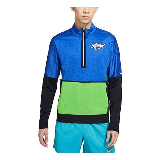 Nike MENS Element Wild Run Sports Stand Collar Printed Running Long Sleeve Blue DA0224-480 - 1