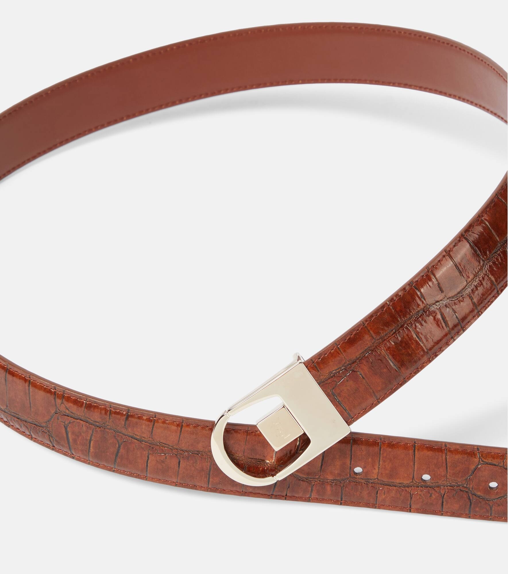Reversible croc-effect leather belt - 3