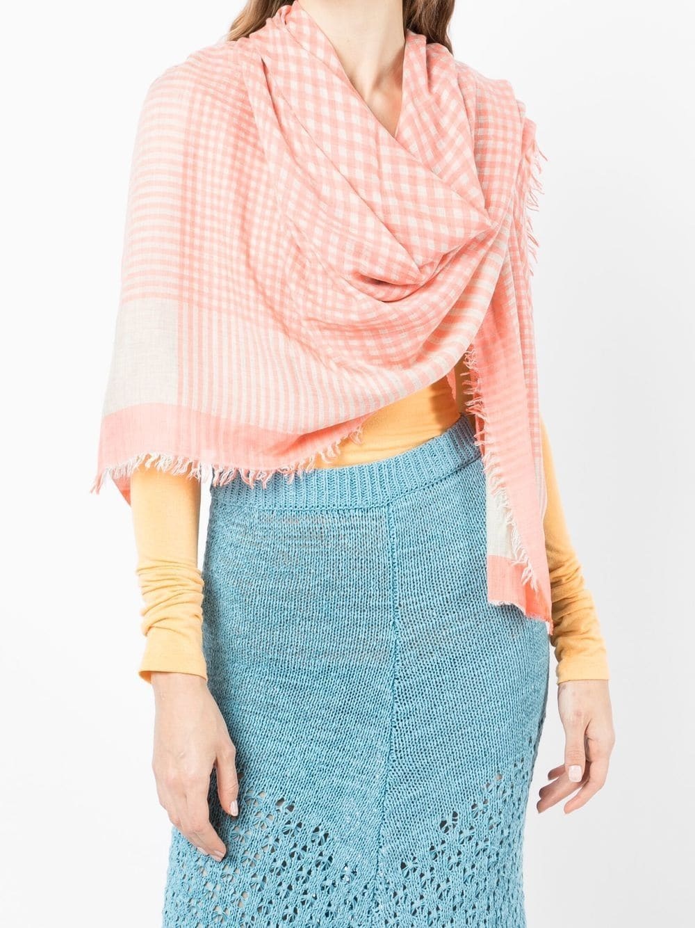 gingham-print frayed scarf - 2