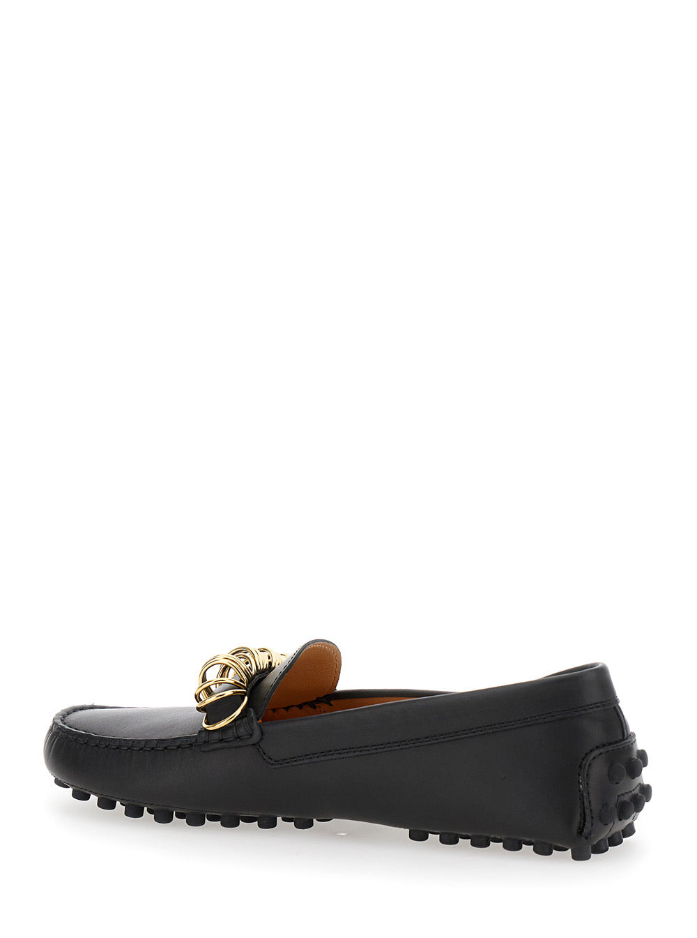 Tod's Women Black Loafers With Ring Detail On The Front And Rubber Sole In Leather Woman - 3