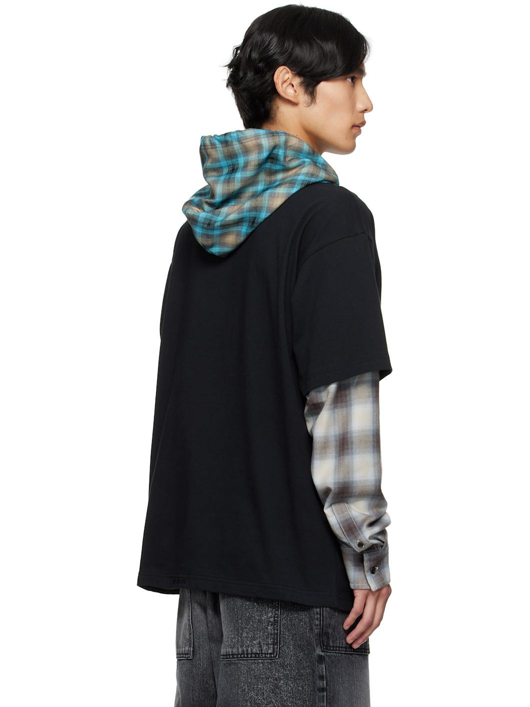 Black Checkered Layered Hoodie - 3