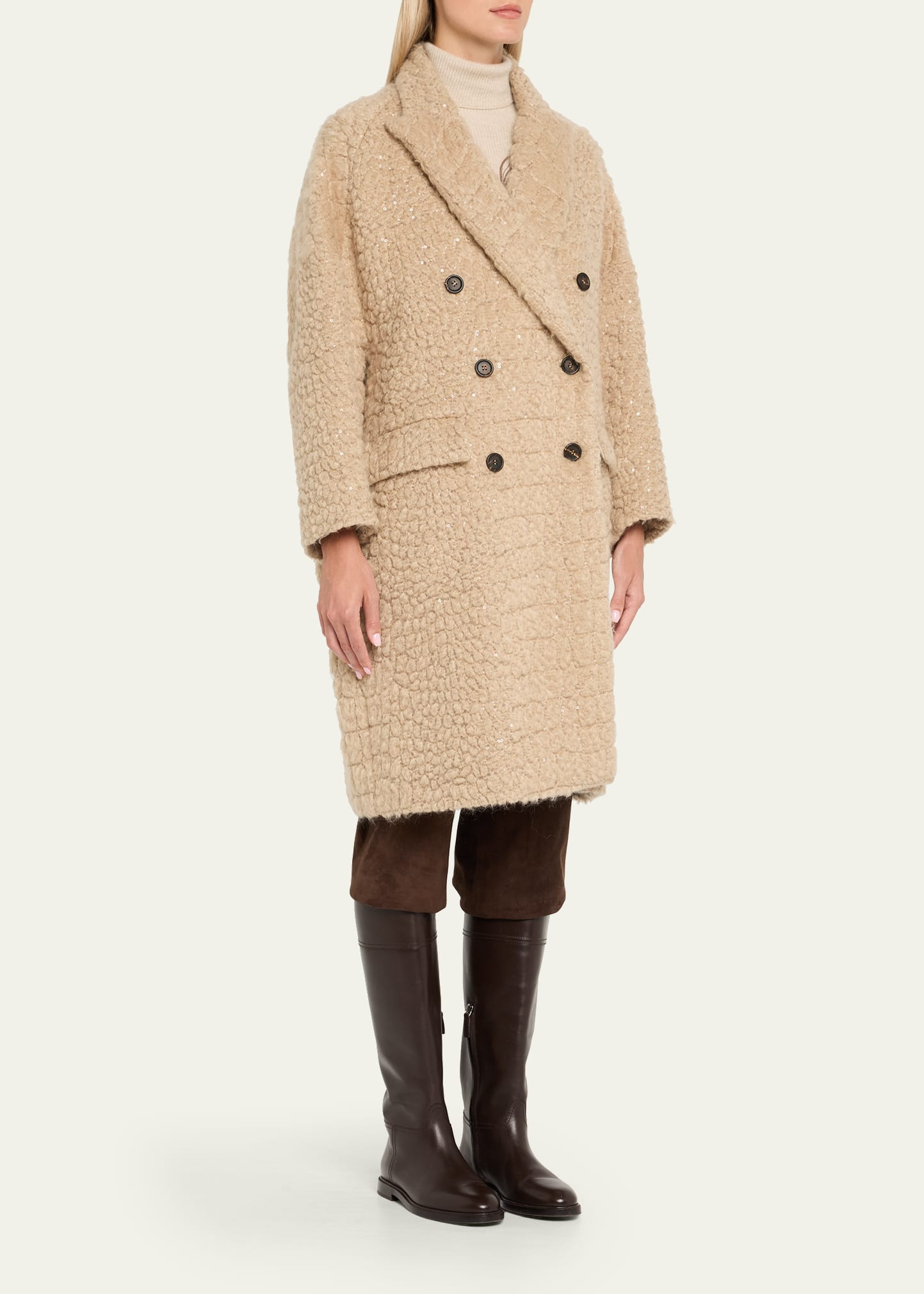 Paillette Crocco-Effect Mohair Double-Breasted Overcoat - 4