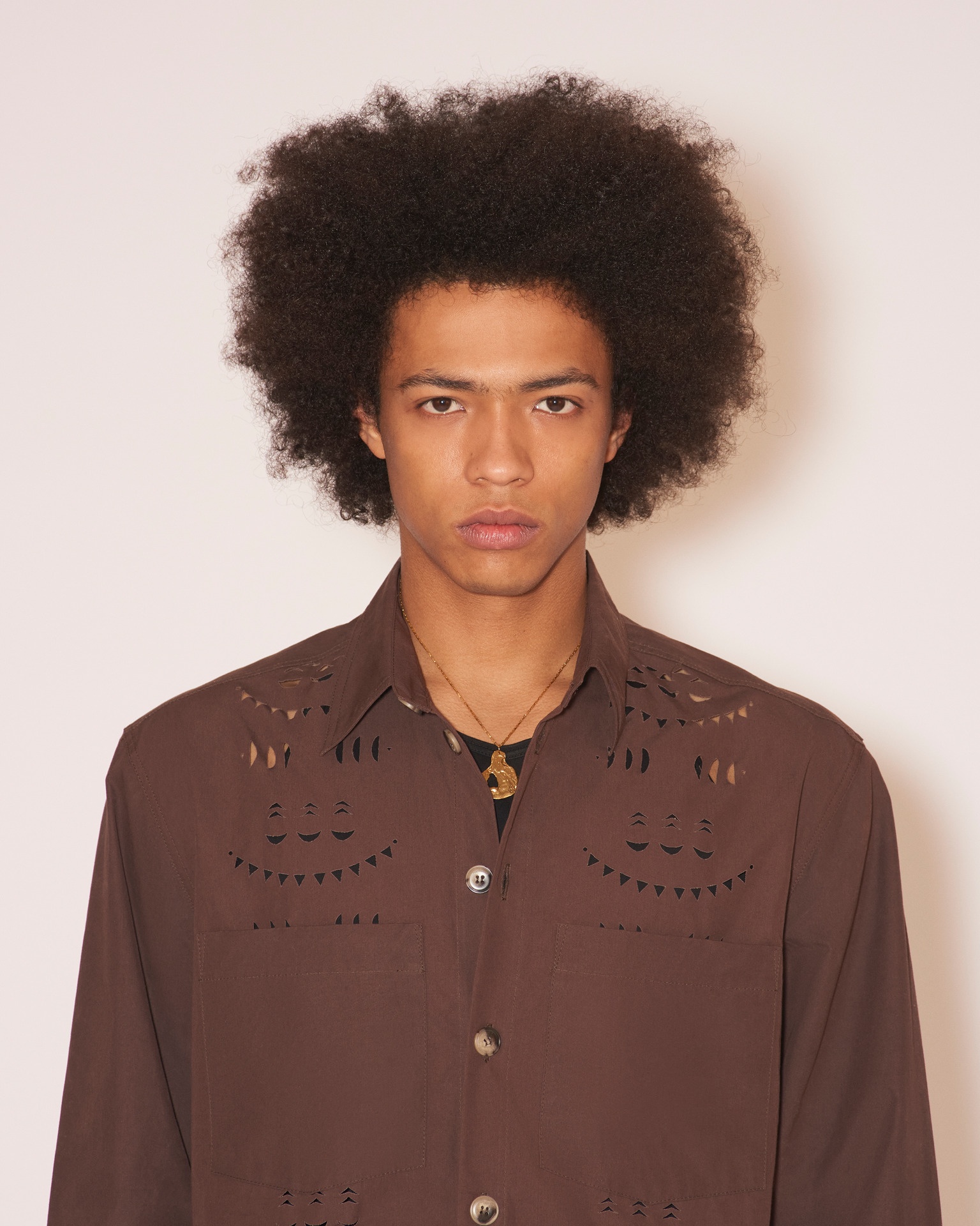 JARI - Laser-cut shirt - Dark brown - 5