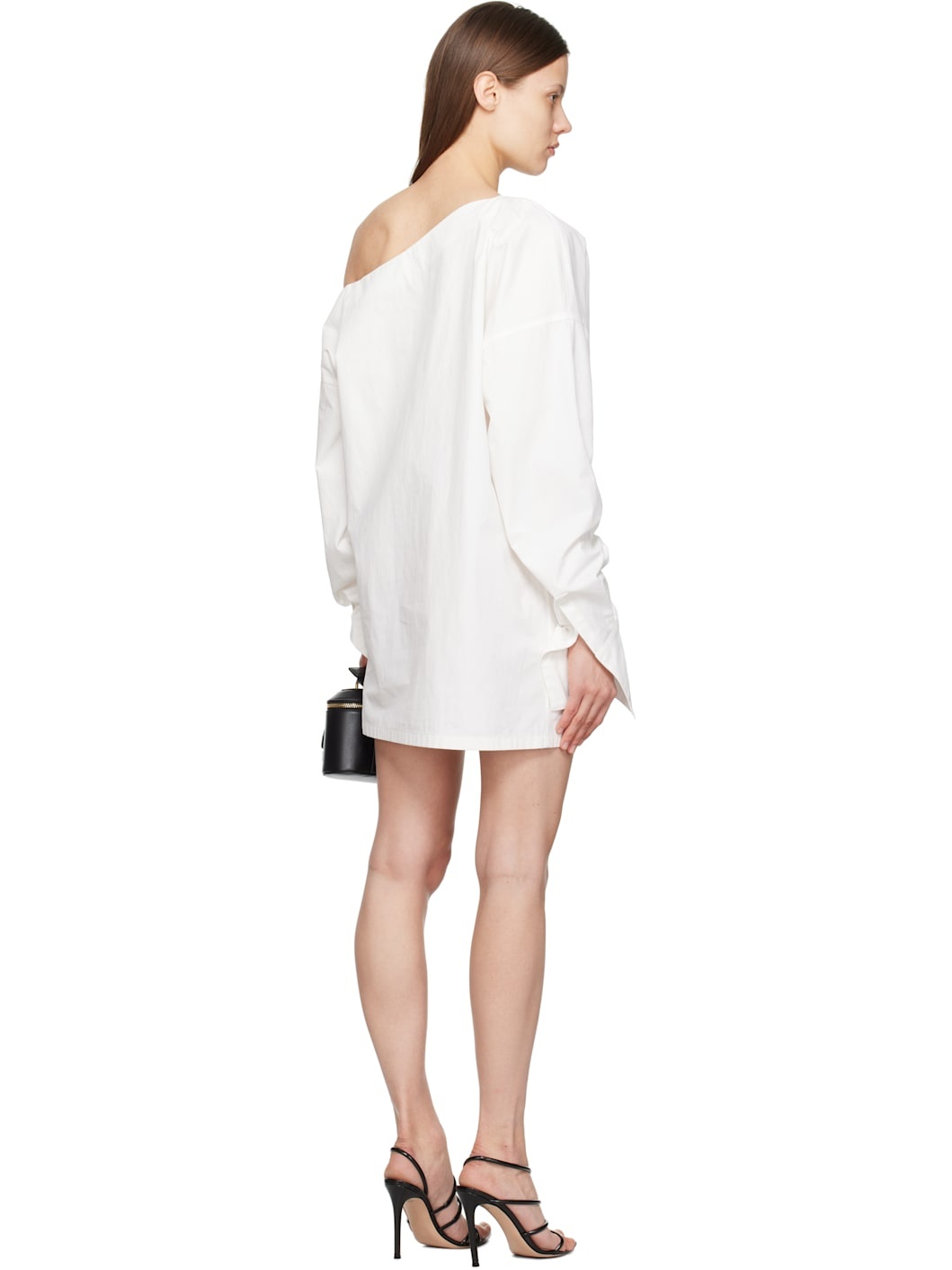 White Open Neck Asymmetric Shirt Minidress - 3