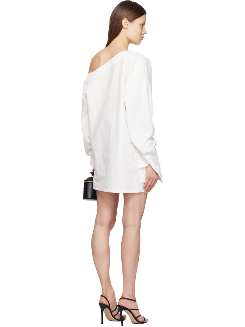 White Open Neck Asymmetric Shirt Minidress 3