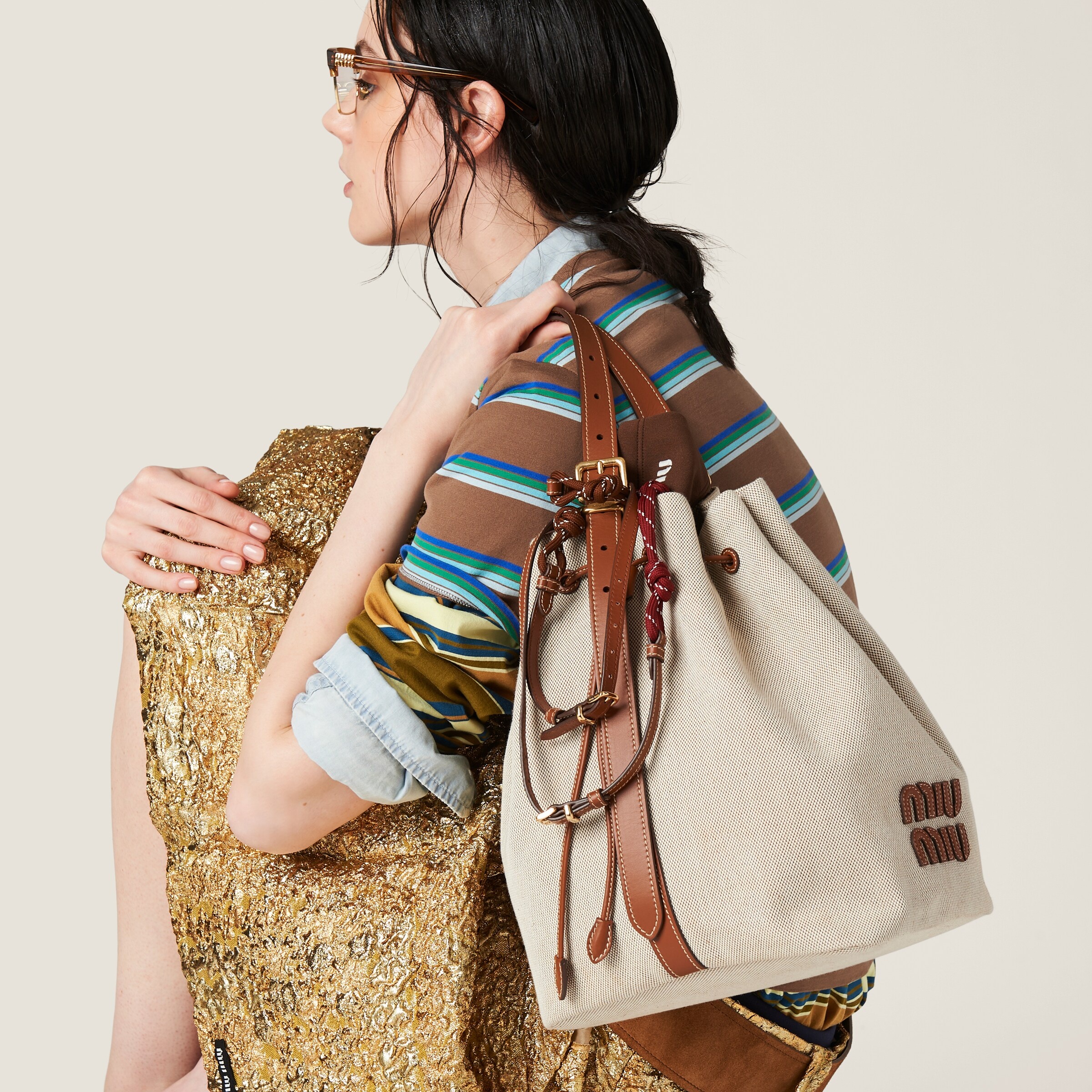 Miu Miu Canvas and leather bucket bag | REVERSIBLE