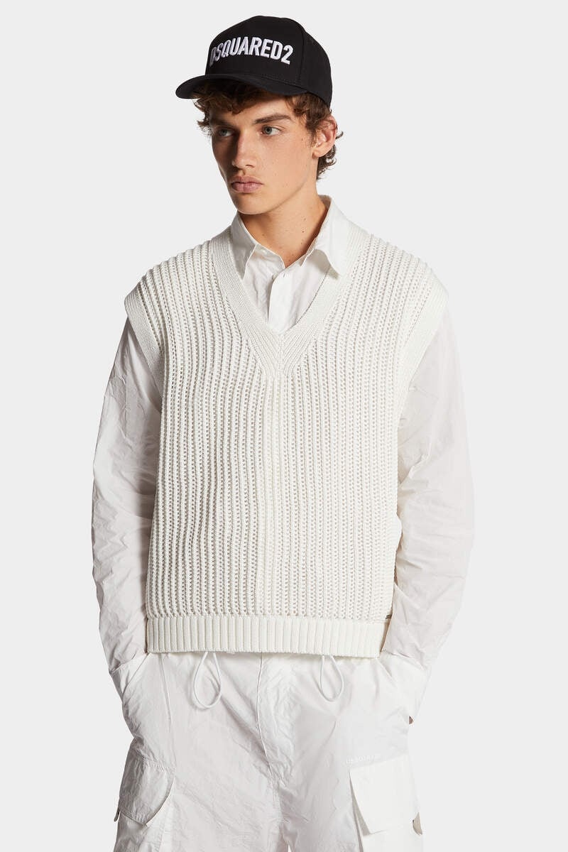 OPEN-KNIT V NECK VEST - 3