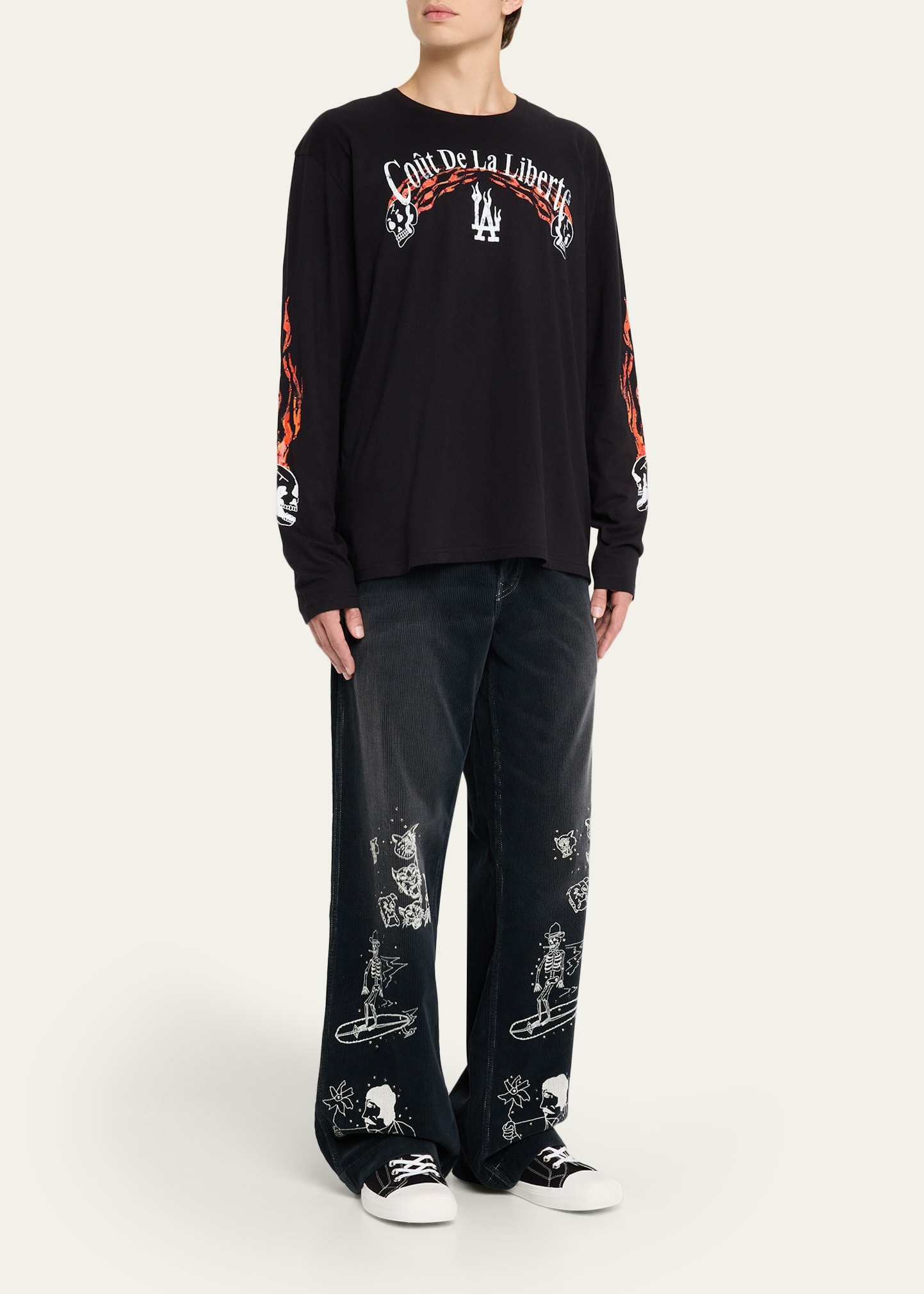 Men's Crystal Flame and Skull Long-Sleeve T-Shirt - 2