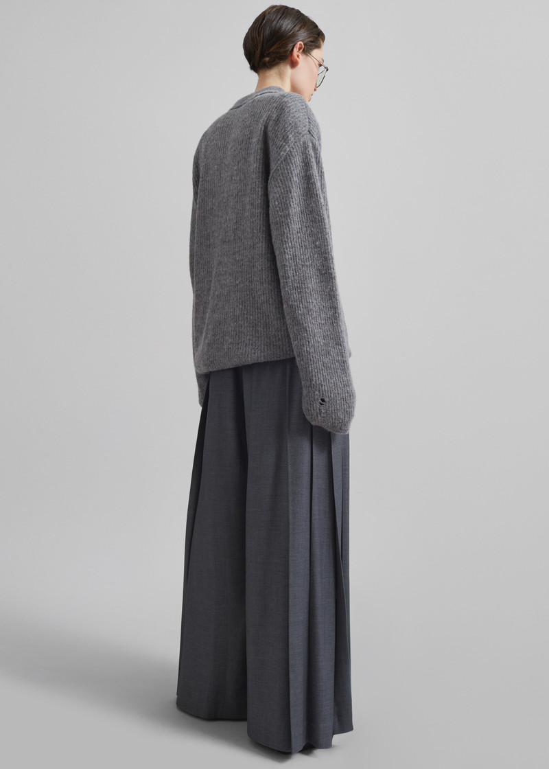 Carrick Pleated Wide Trousers - Dark Grey Melange 14