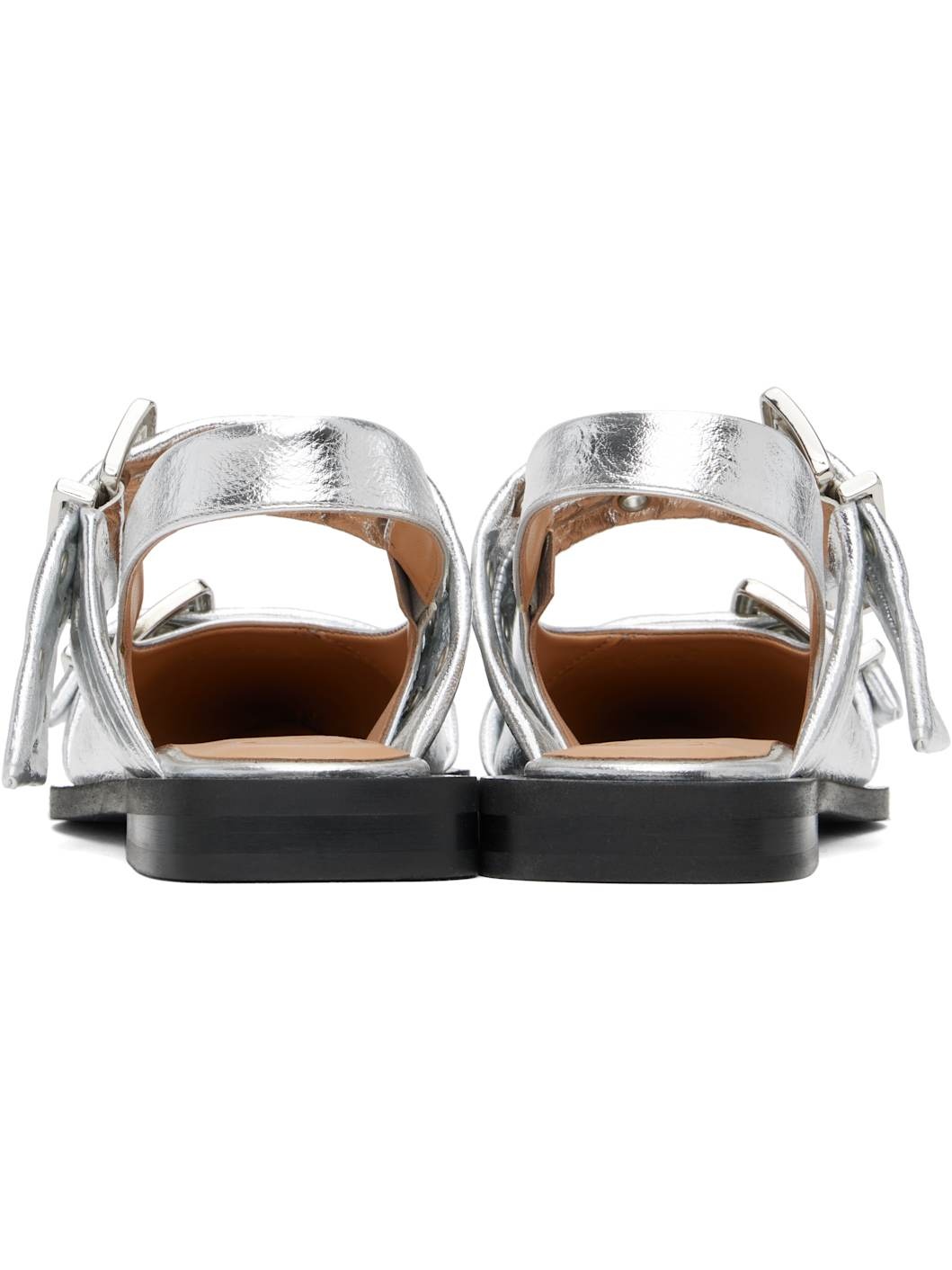 Silver Metallic Feminine Buckle Flats - 2