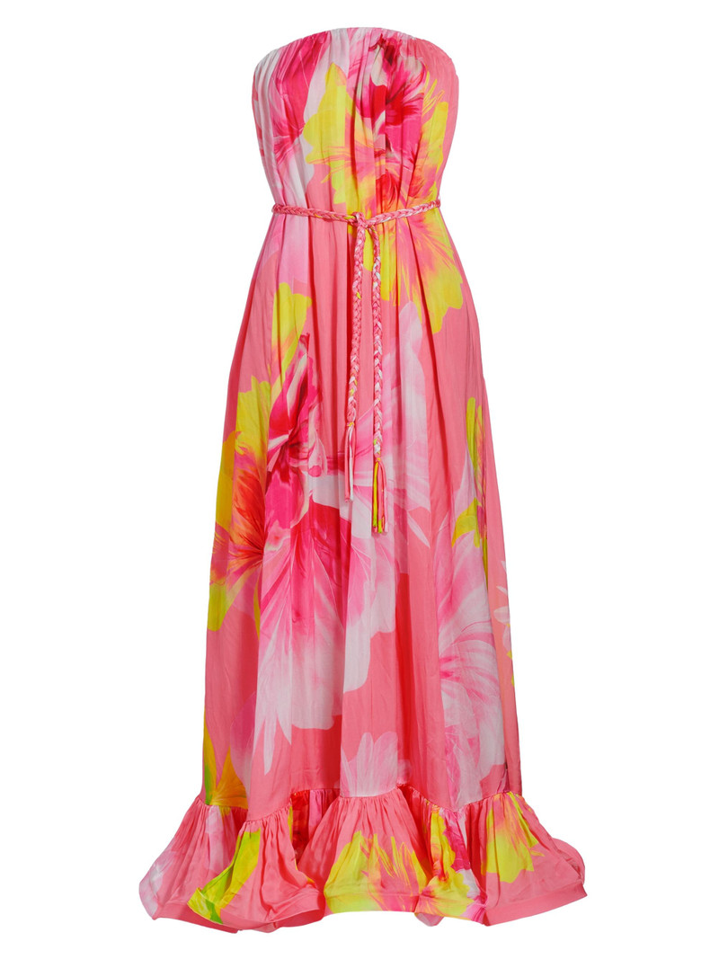 Women's Strapless Floral Maxi Dress - Pink Floral 1