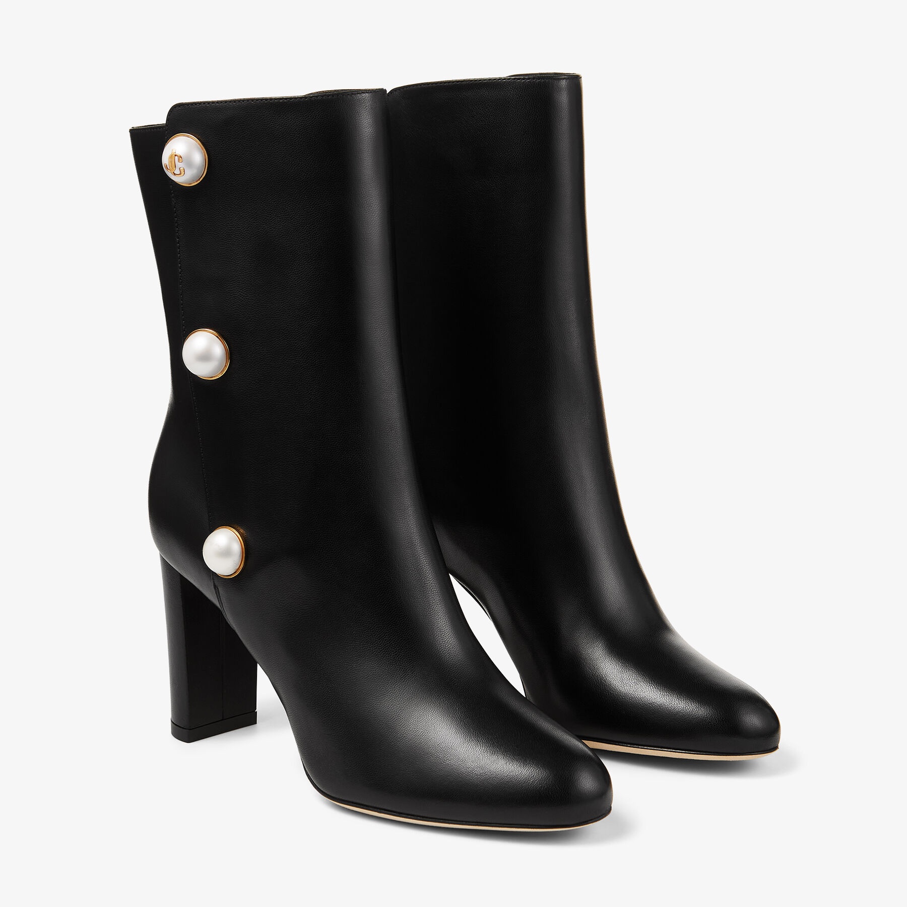 Rina 85
Black Nappa Leather Mid-Calf Boots with Pearls - 4