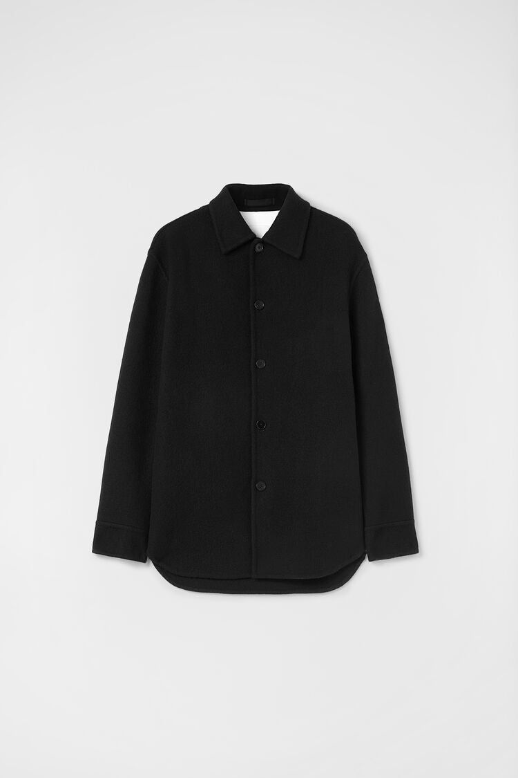 BUTTON-UP WOOL SHIRT JACKET (BLACK) - 1