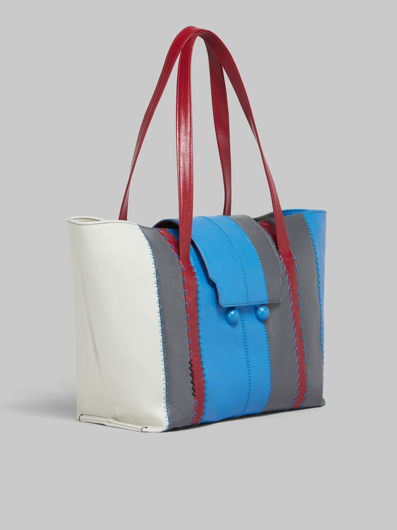 LIGHT BLUE, GREY, AND WHITE LEATHER TRUNKAROO LARGE BAG 6