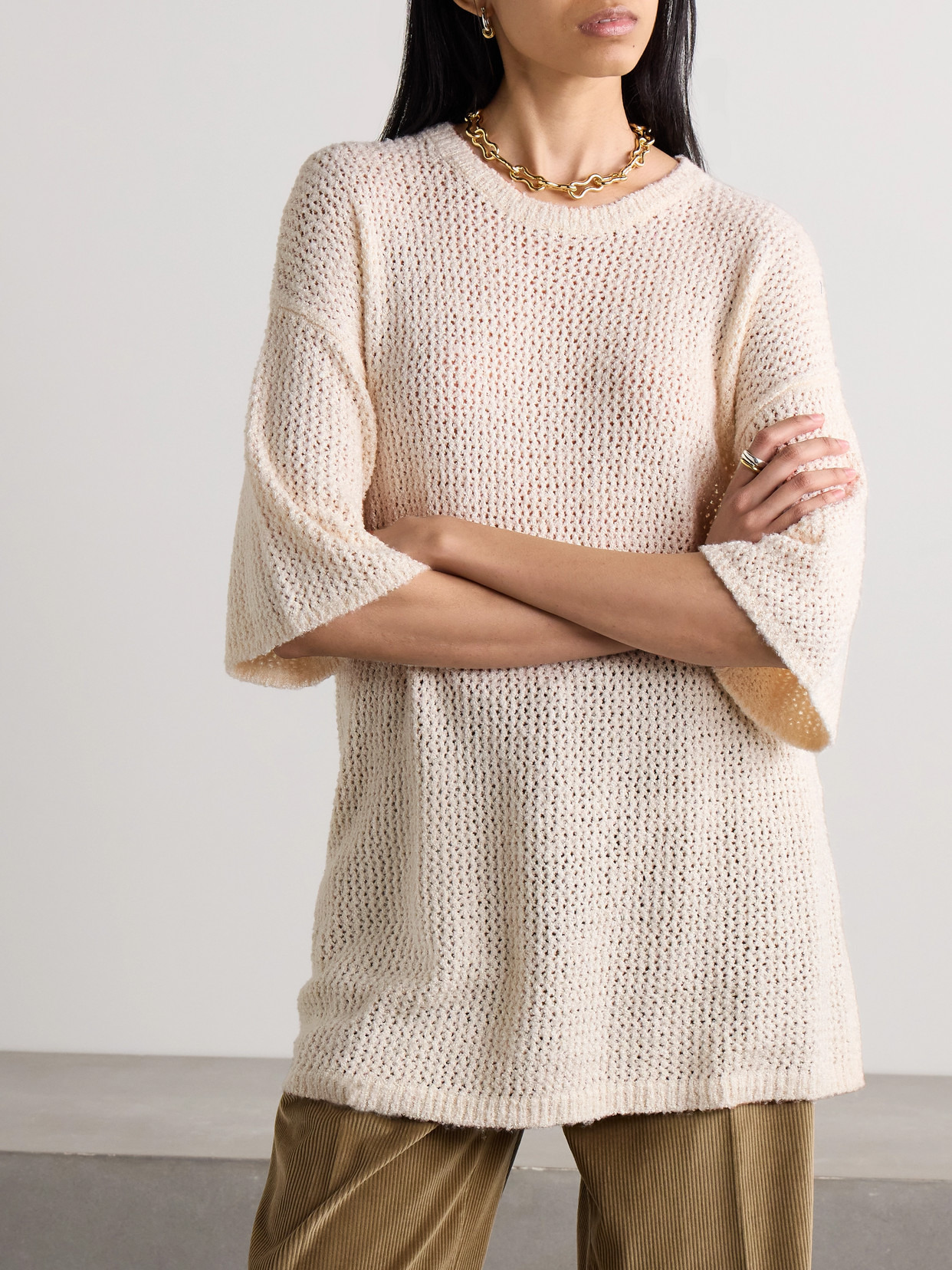 Selerino Oversized Open-knit Mulberry Silk T-shirt - 4