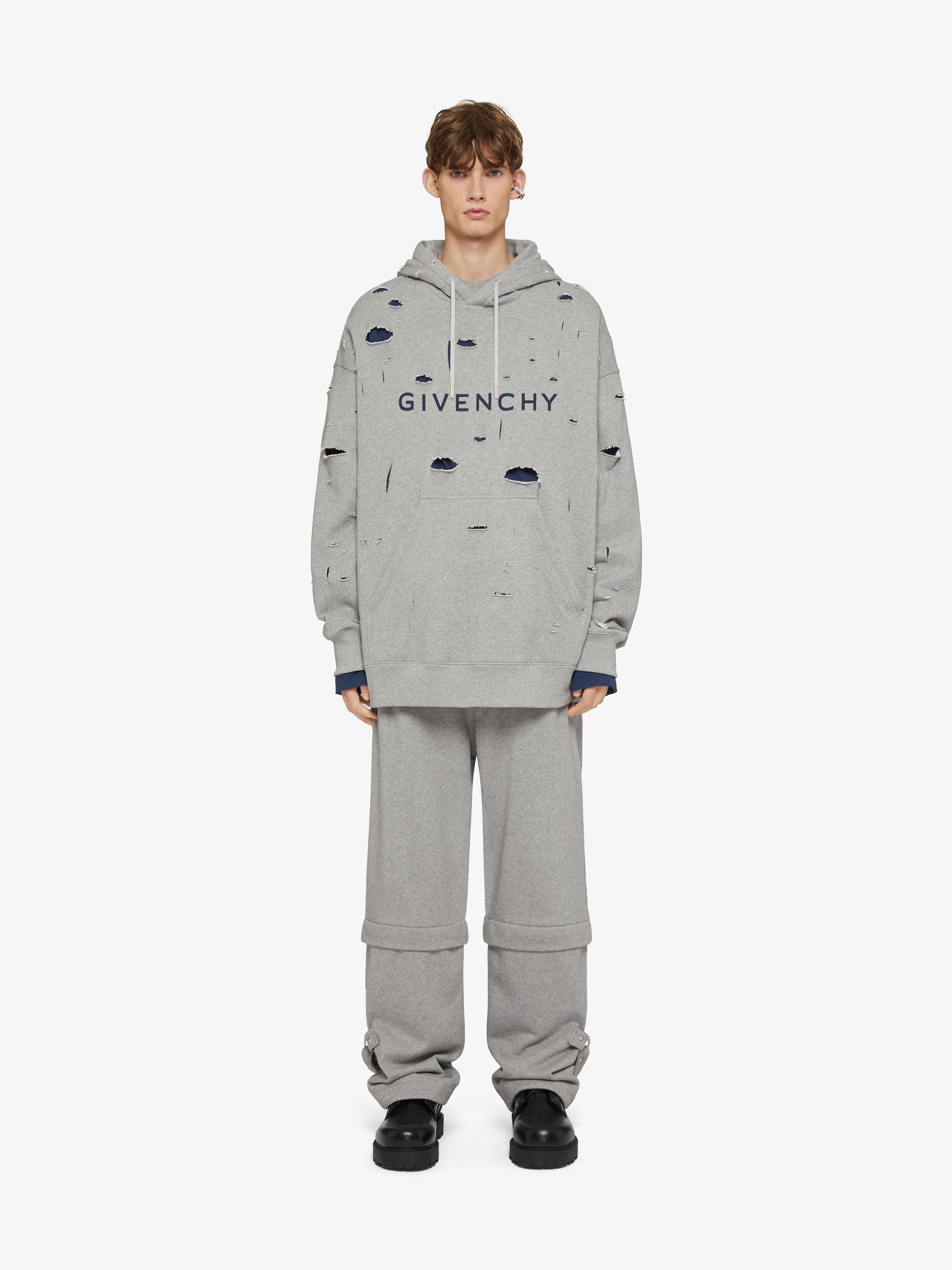GIVENCHY OVERSIZED HOODIE IN DESTROYED FLEECE - 2