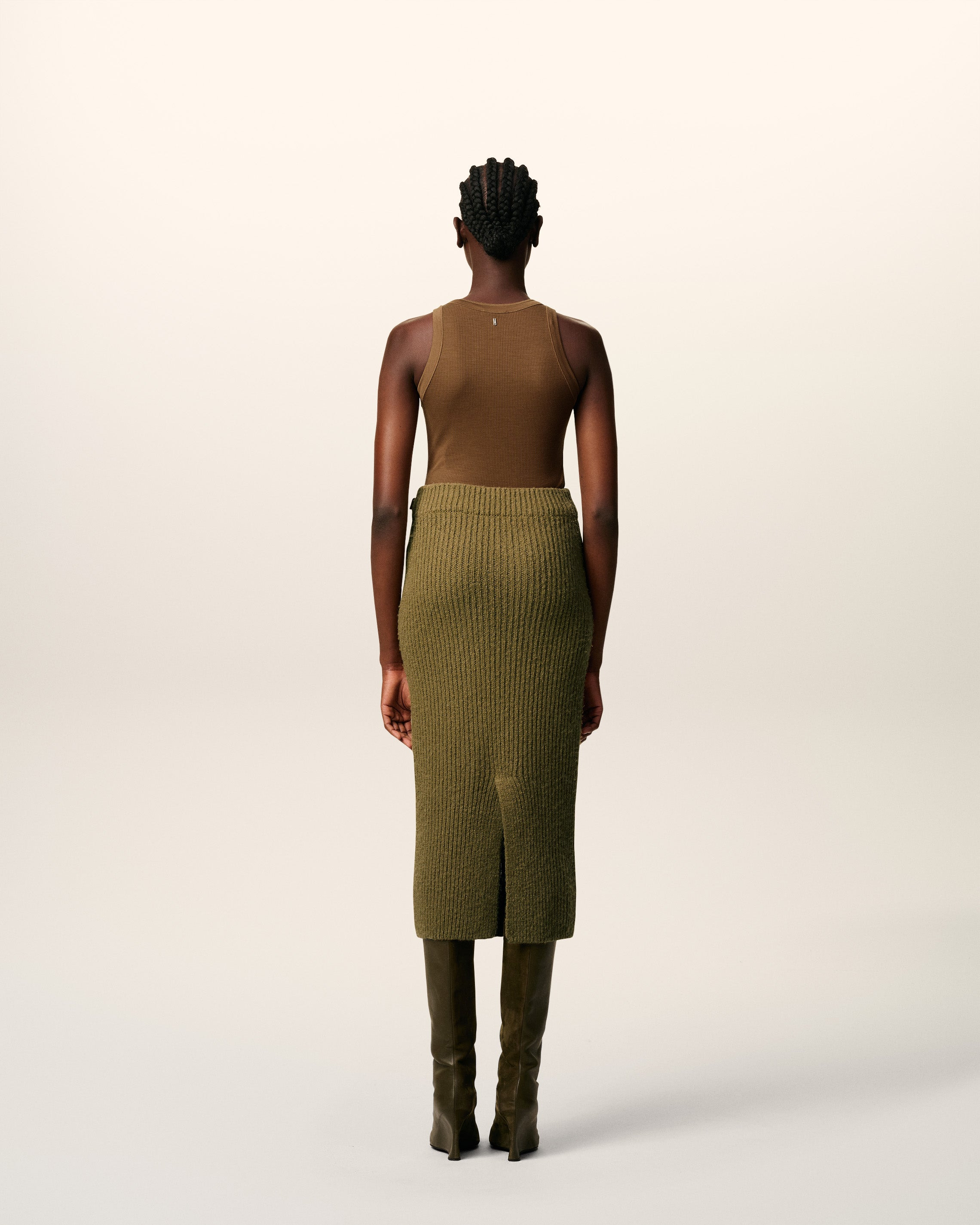 GREEN WOOL STRAIGHT SKIRT - 4