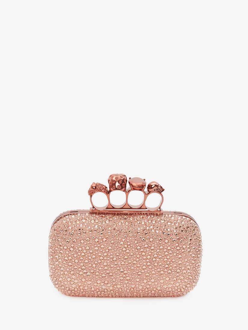 Skull Four Ring Clutch With Chain in Apricot - 3