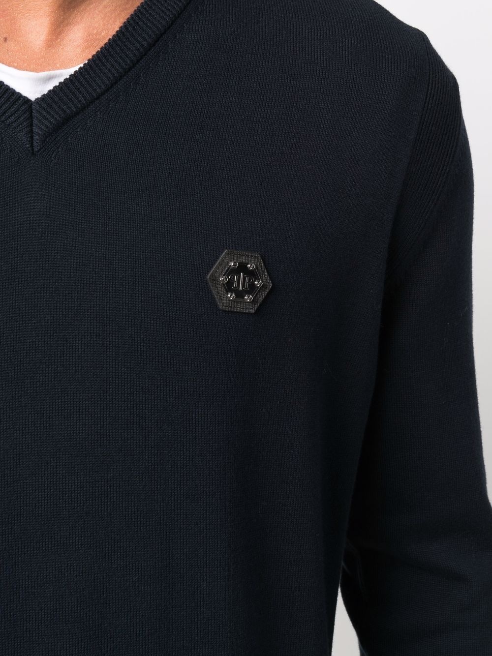 logo-patch V-neck jumper - 5