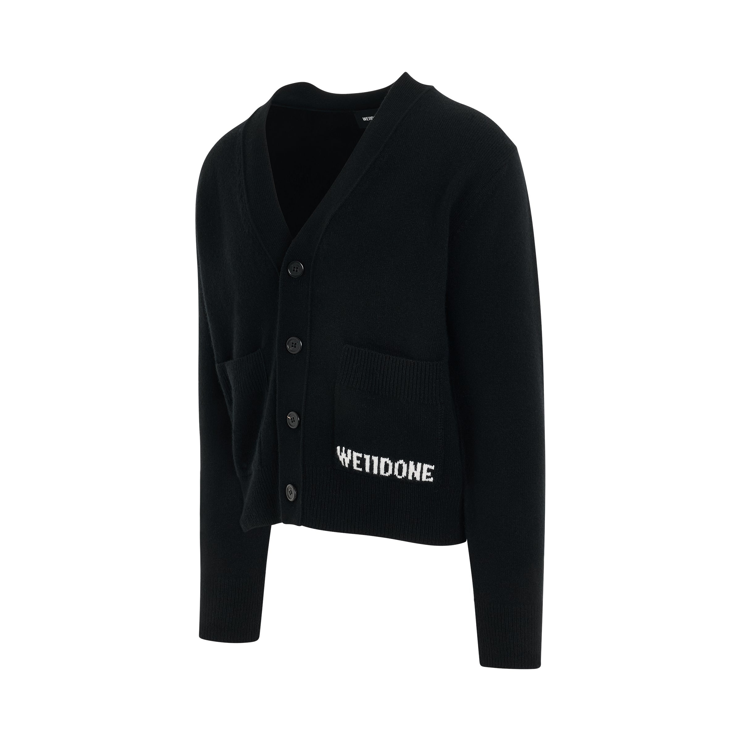 Pocket Logo Knit Cardigan Black - 2