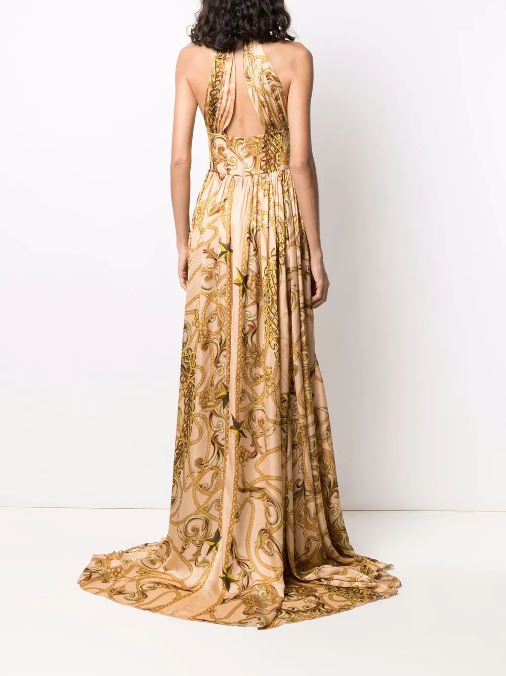 baroque-print halterneck dress - 4