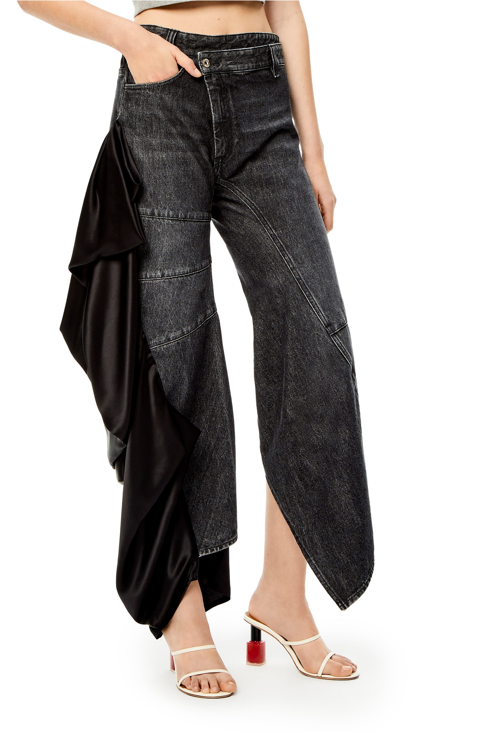 Satin panel curved jeans in denim - 3