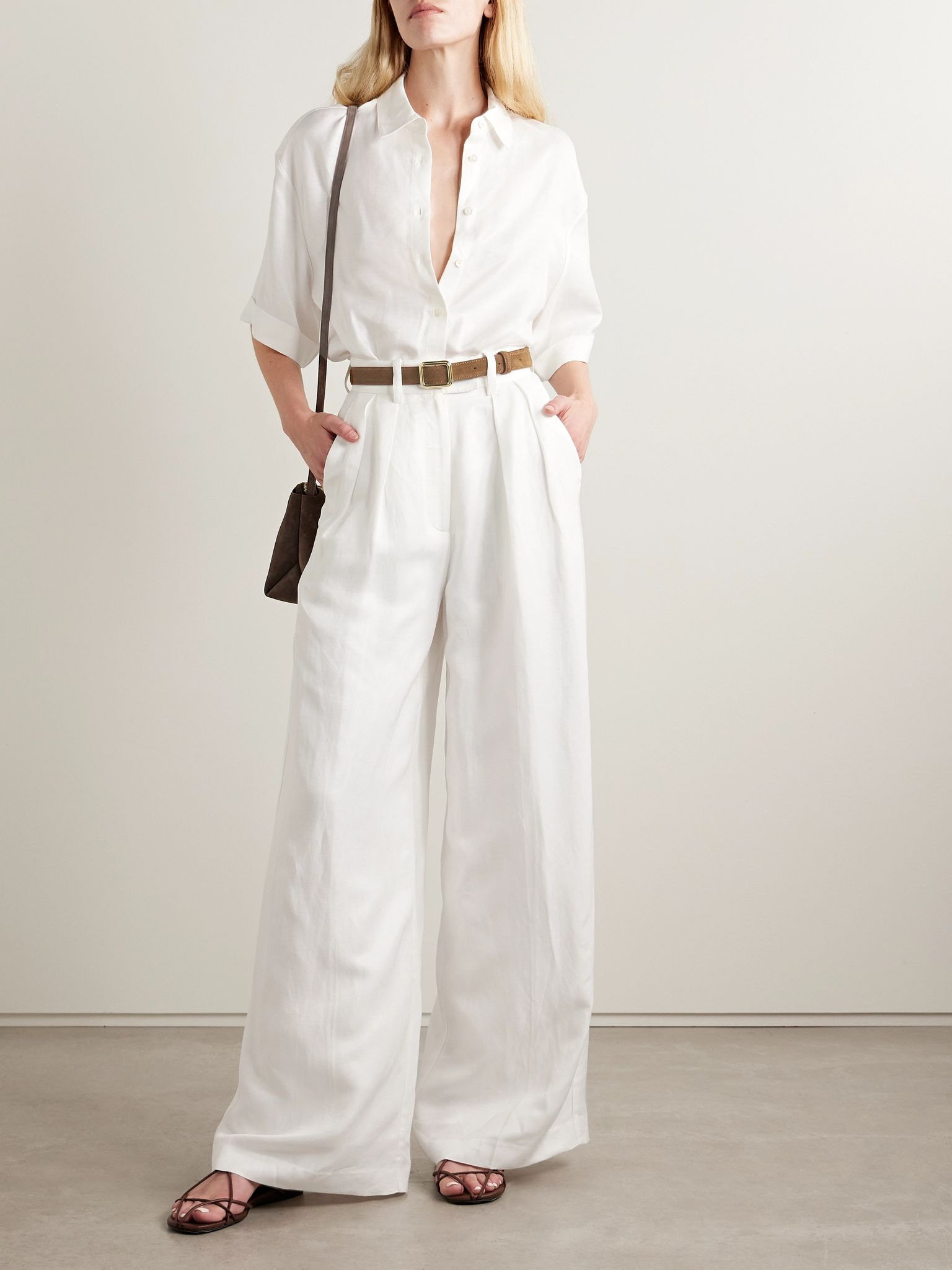 Lou pleated woven wide-leg pants Ivory - 2