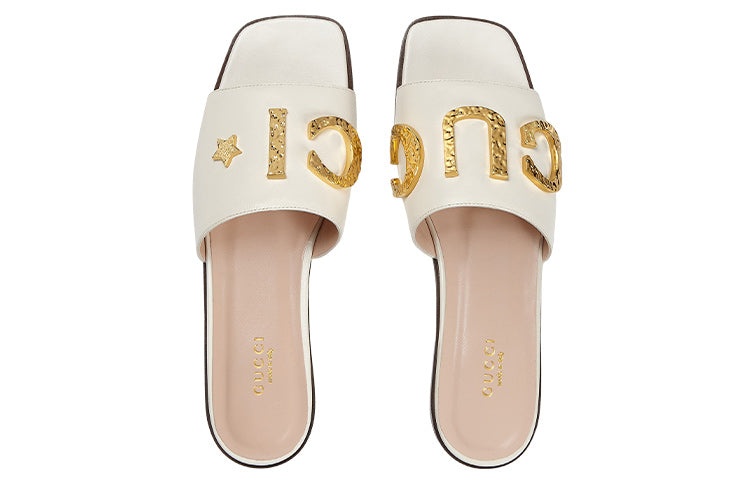 (WMNS) Gucci Cara Grained leather slip-on Sandal 'Off-White' 694858-C9D00-9022 - 3
