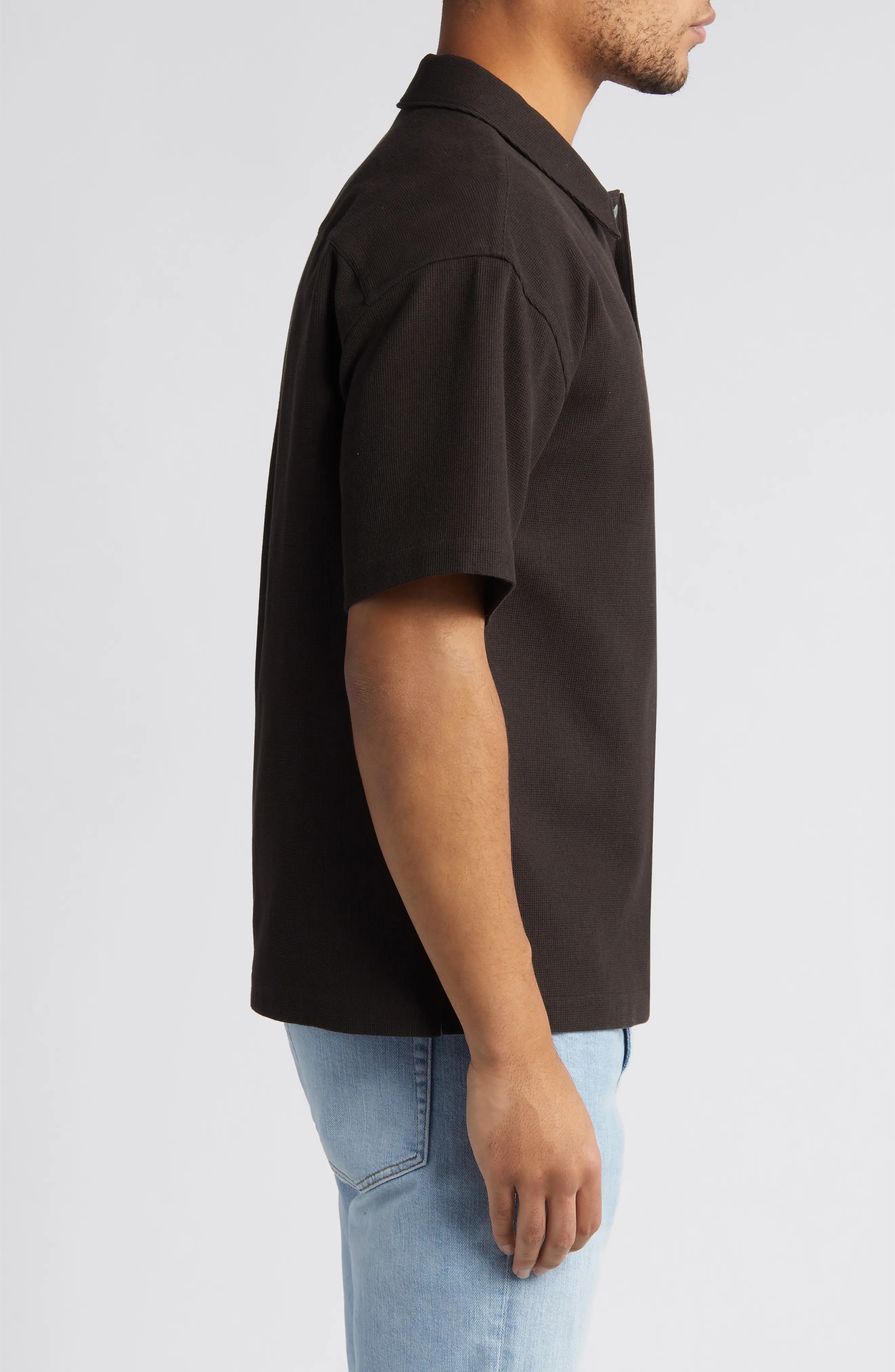 Textured Short Sleeve Button-Up Shirt - 3
