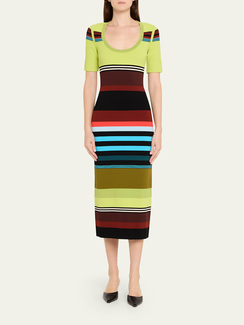 CHRISTOPHER JOHN ROGERS Striped Short-Sleeve Midi Dress outlook