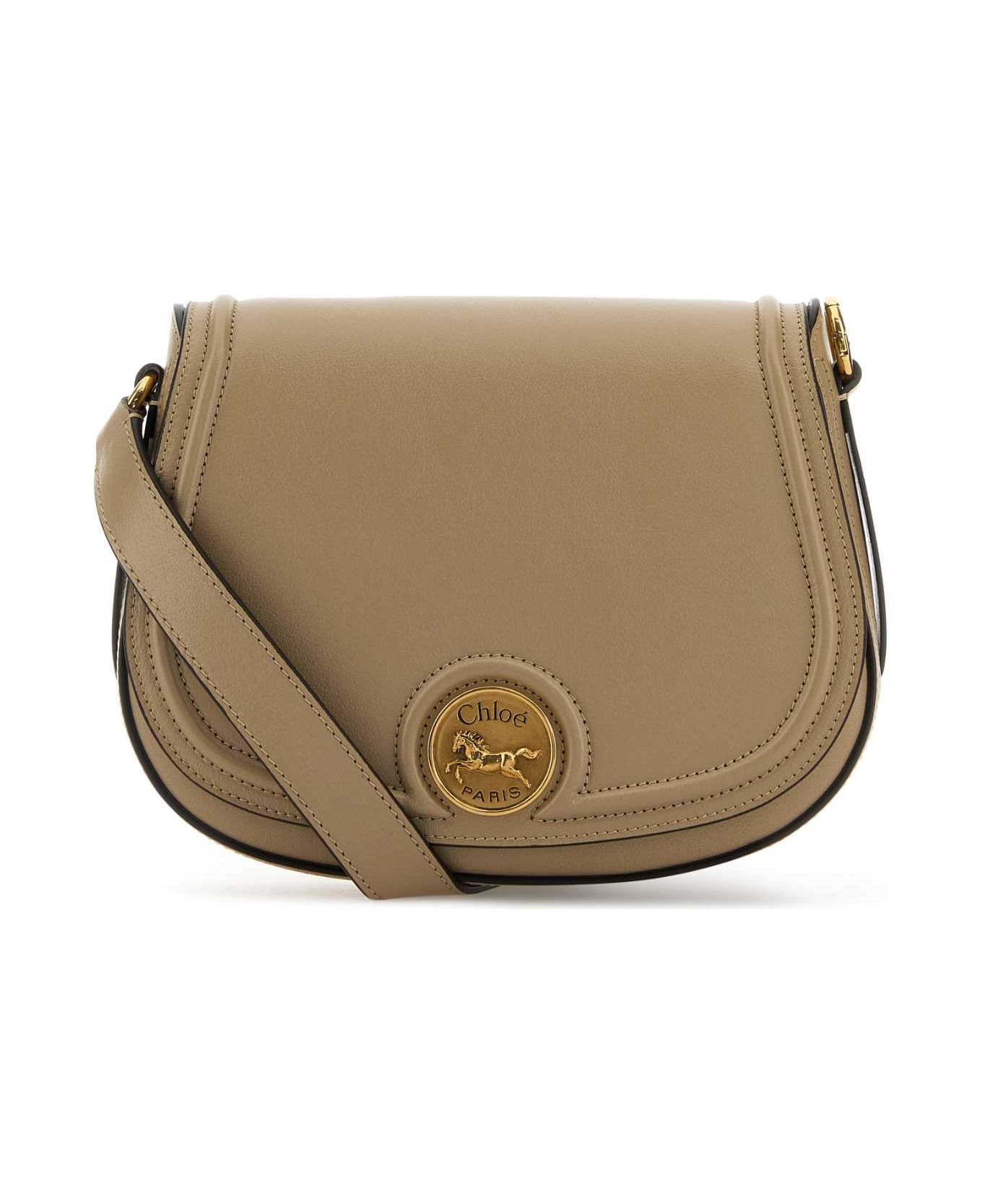 Cappuccino Leather Horse Medal Crossbody Bag - 1